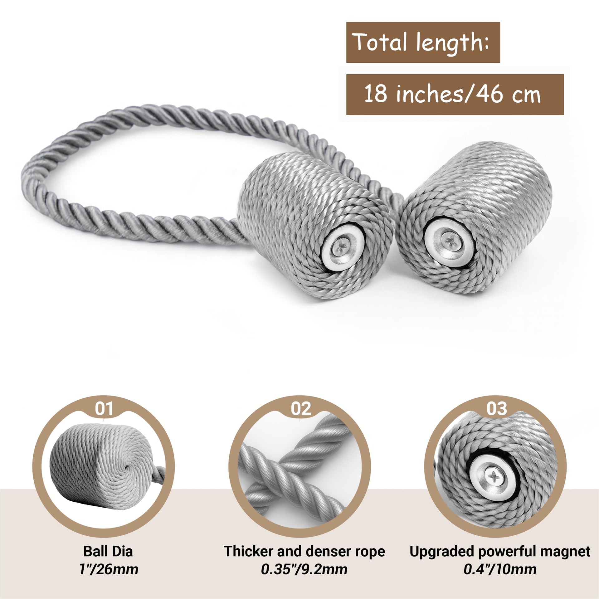 Magnetic Curtain Tiebacks Grey 4pcs (4 Count)