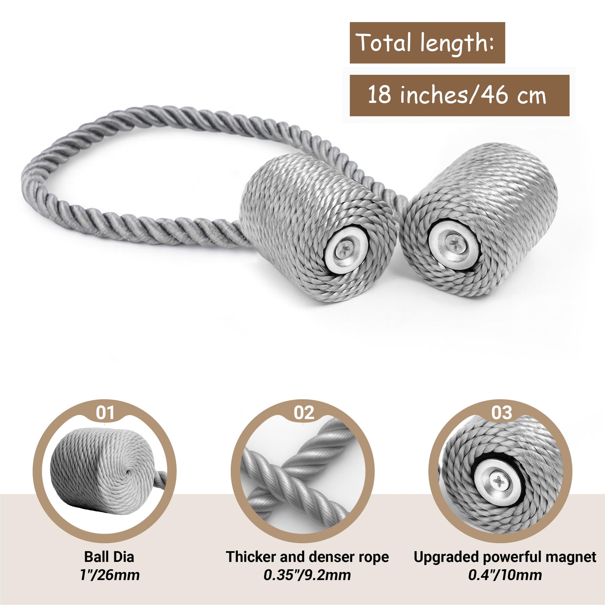 Magnetic Curtain Tiebacks Grey 4pcs (4 Count)