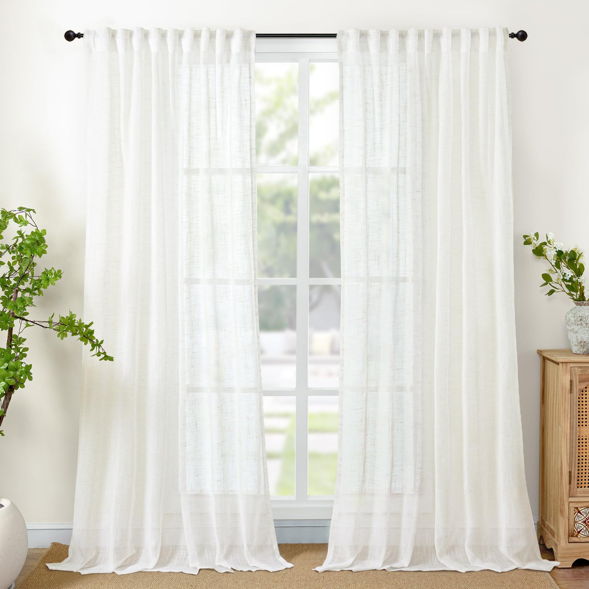 Linen Curtains 90 Inch Length for Living Room (2 Count)