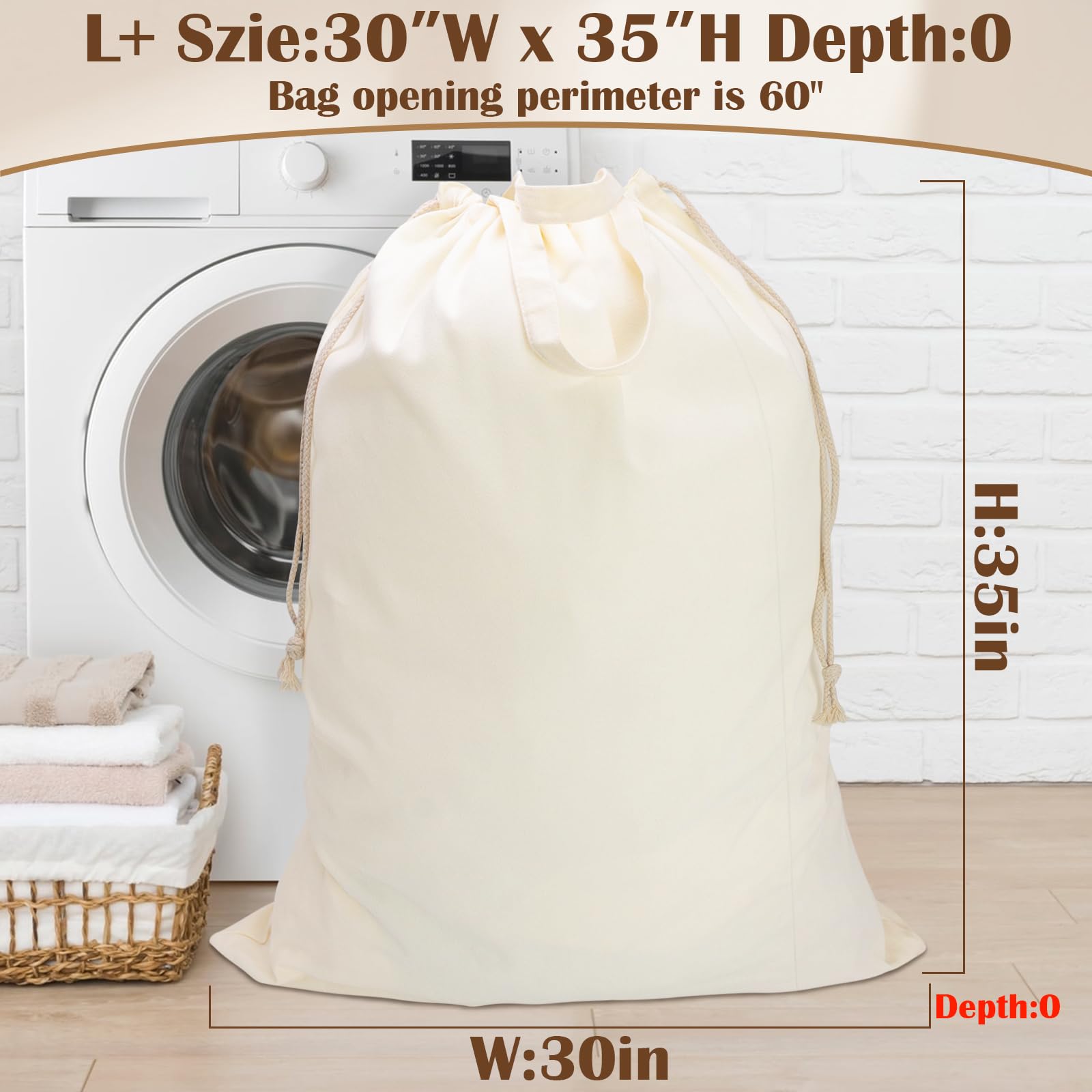Heavy Duty Canvas Laundry Bag with Handles & Drawstring 30"Wx35"H