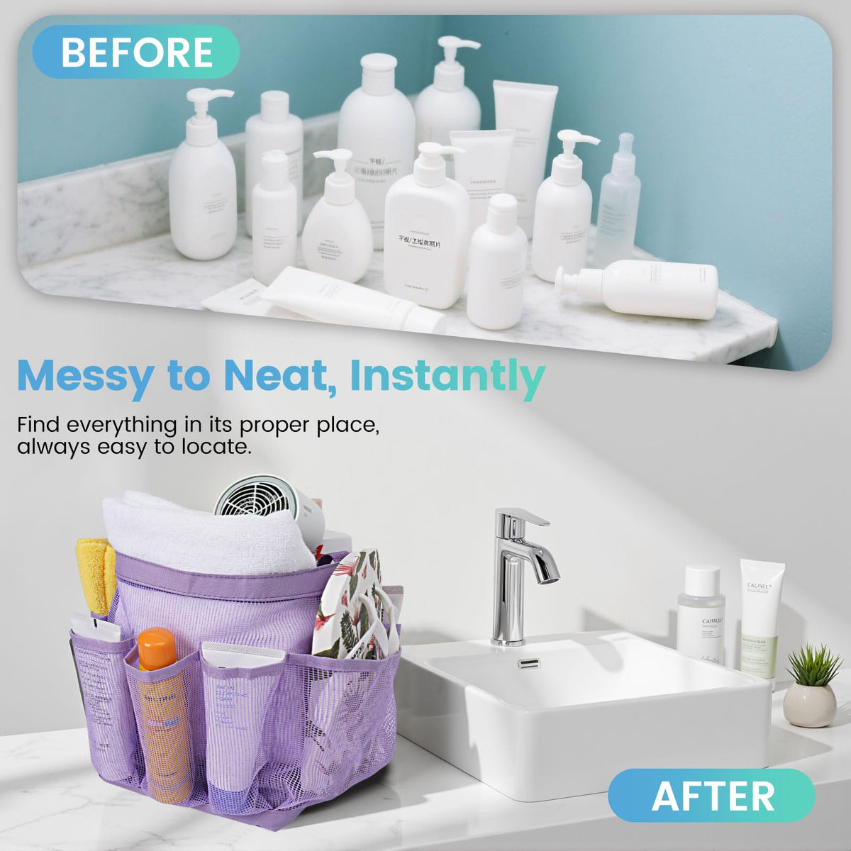 Camping Essentials Shower Caddy Portable for College Dorm Room Essentials for Girls with 9 Pockets
