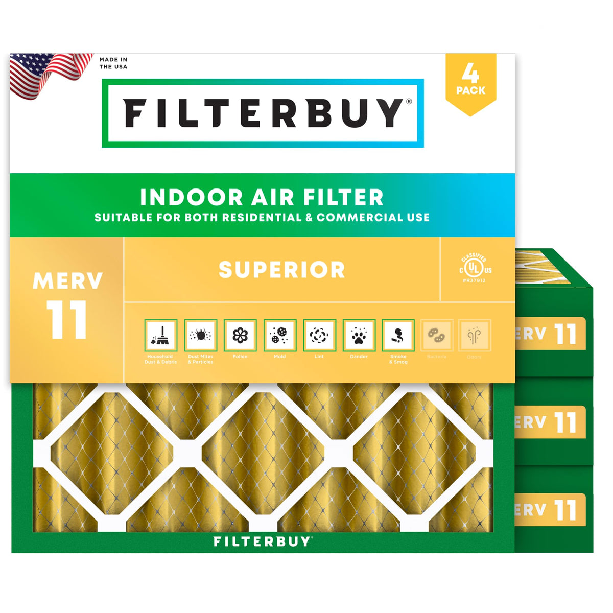 25x25x4 Air Filter MERV 11 Pet & Allergy Defense (4 Count)