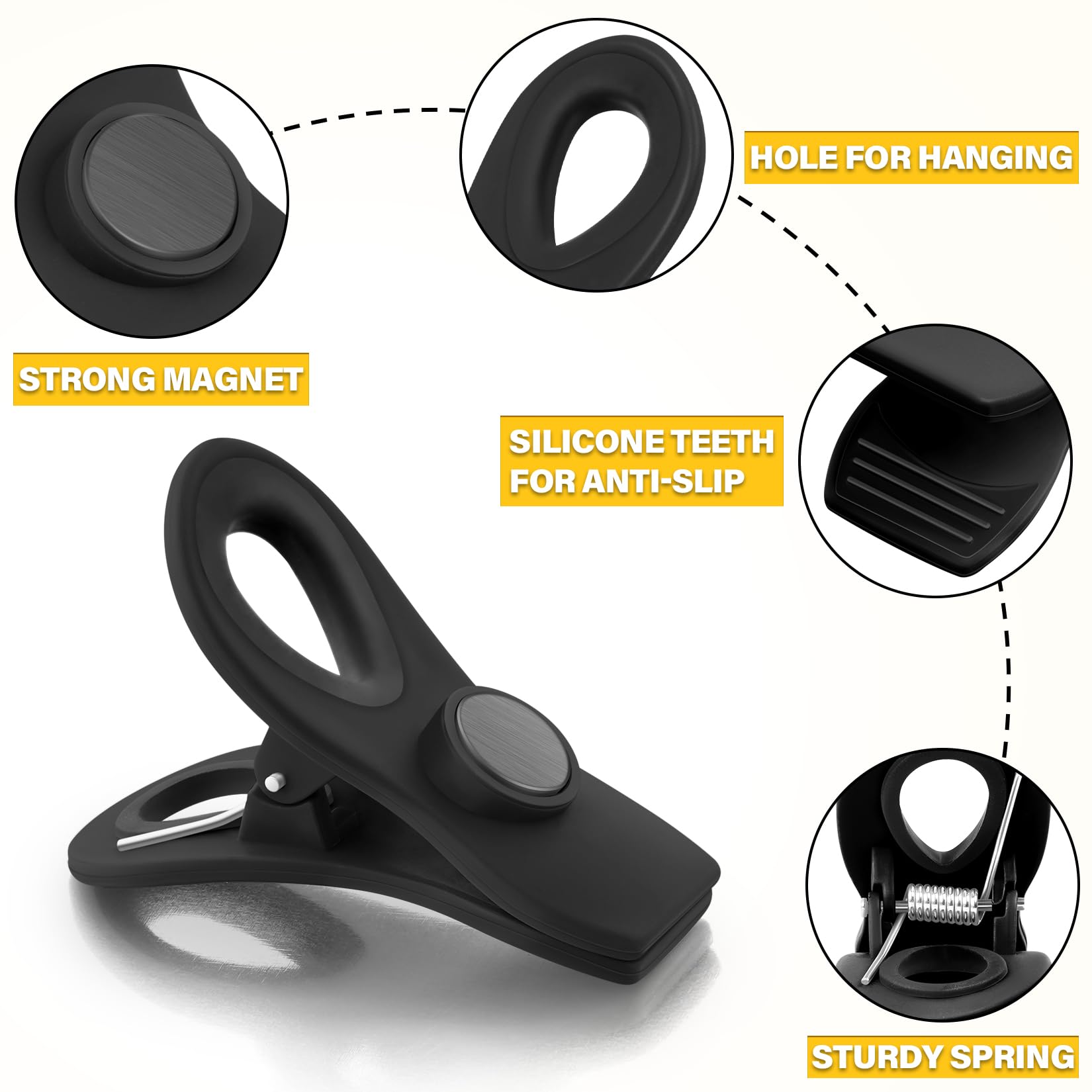 10PCS Magnetic Chip Clips Airtight Seal Reusable Black Bag Clips for Food Storage Heavy Duty Plastic Food Clip for Refrigerator (10 Count)