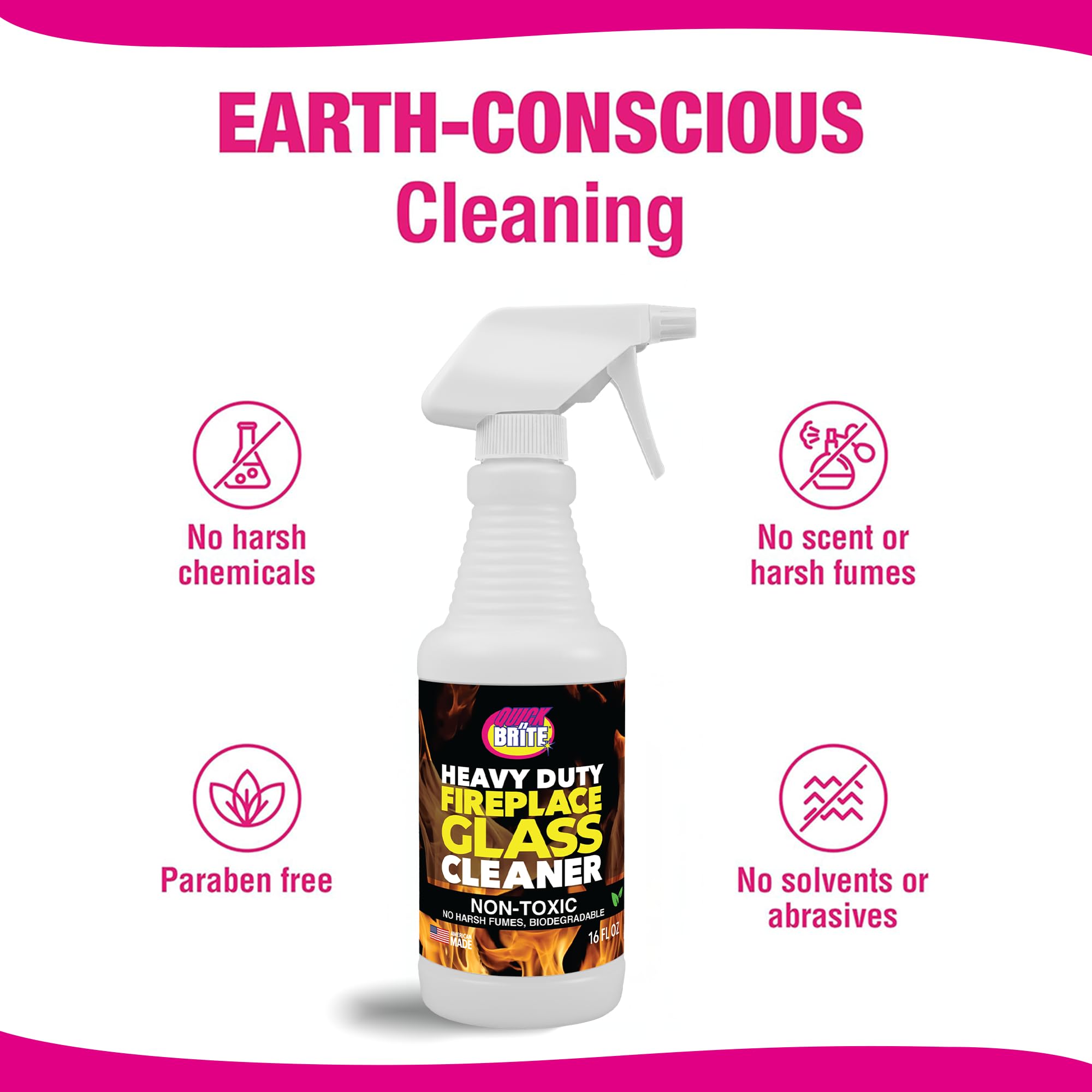 Quick N Brite Fireplace Glass Cleaner Kit with Cloth and Sponge (16 Fl Oz)