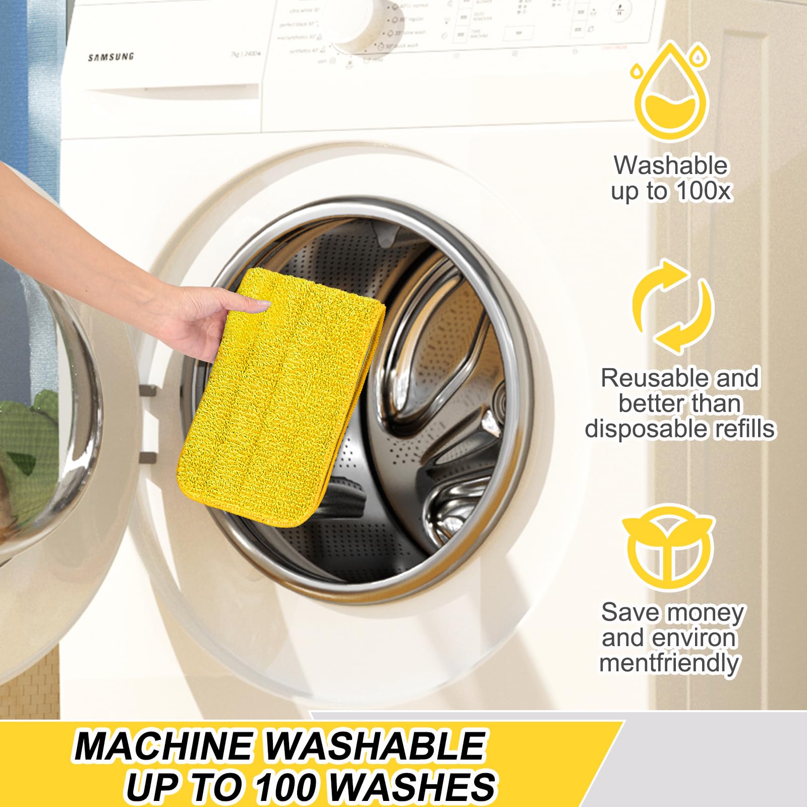 16.5 inch Reusable Mop Pads Microfiber Spray Mop Replacement Heads for Wet (5 Count)