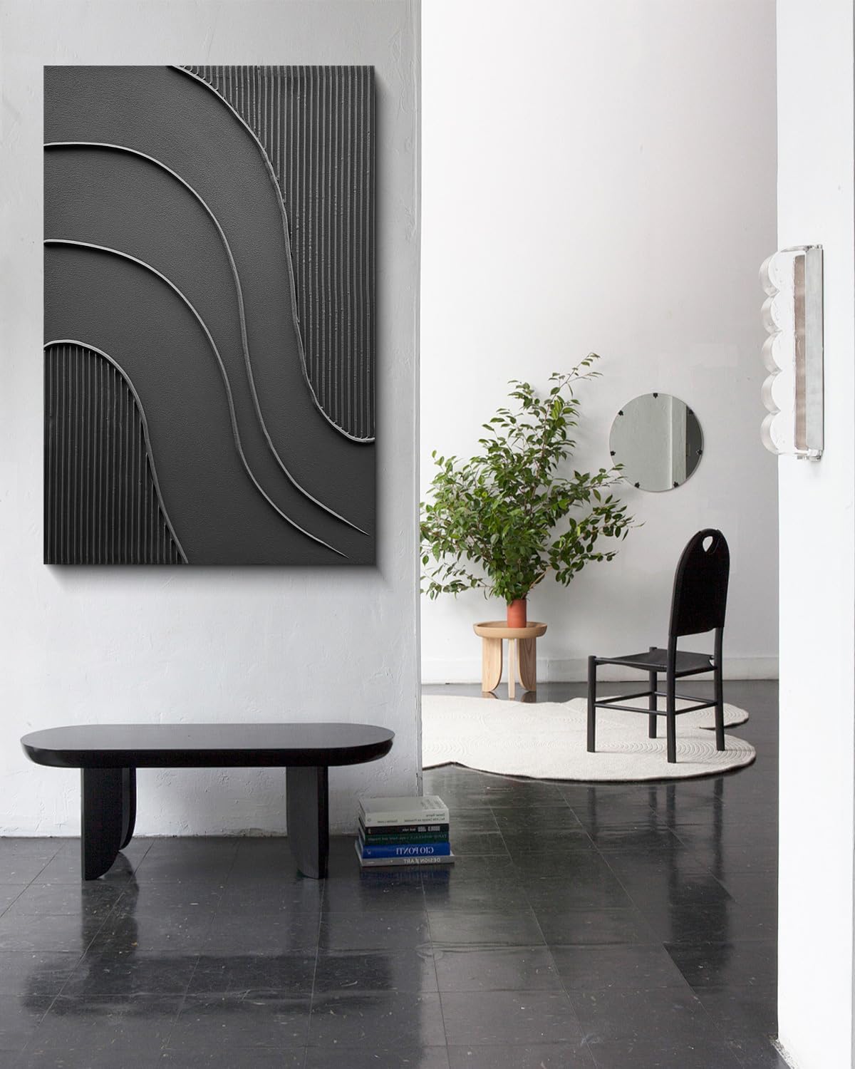 Hand Painted Thick Texture Black Minimalist Oil Painting 24x36 Inch Texture Abstract Painting Home wall Decorative Art