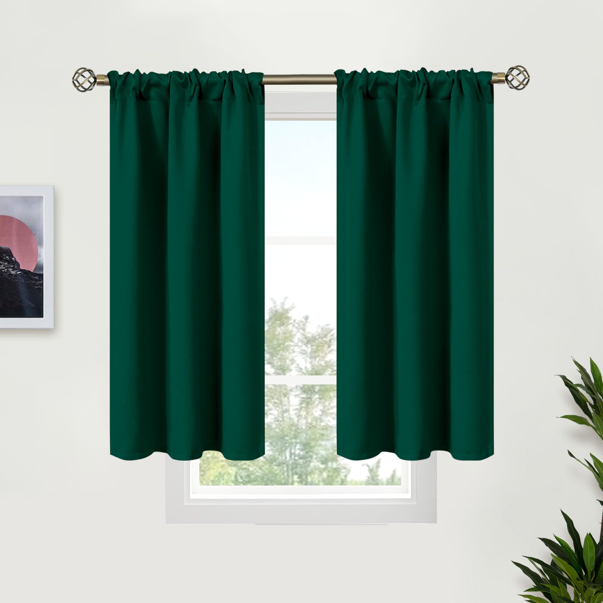 Emerald Green Blackout Curtains 40 Inch Length for Short Window (2 Count)