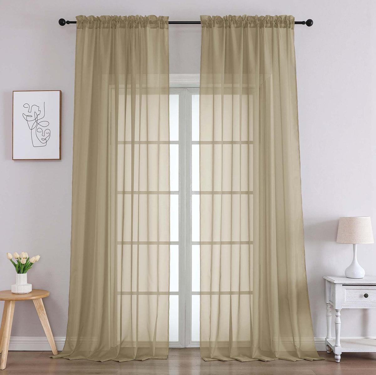 Taupe Sheer Curtains 96 Inches Long 2 Panels (2 Count)