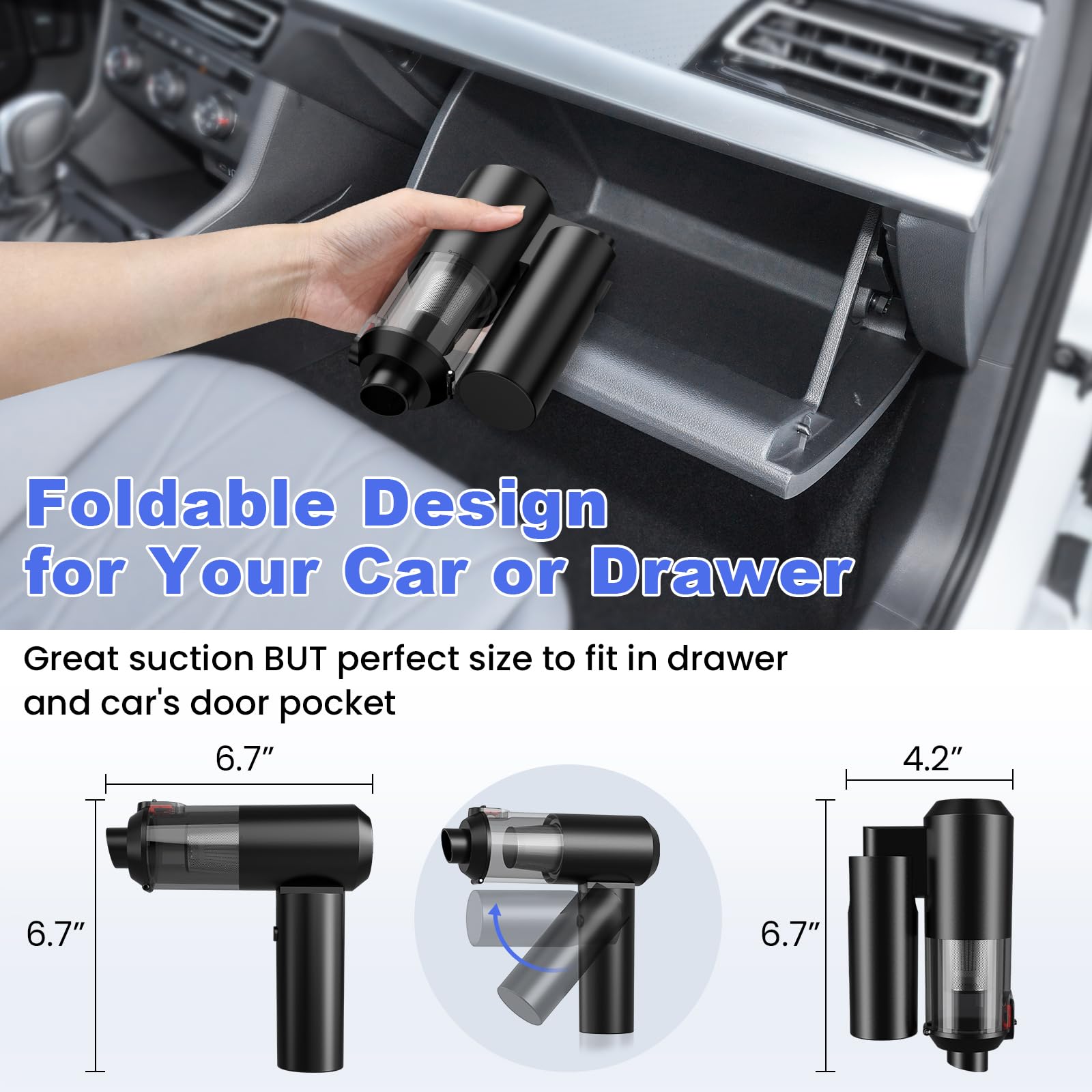 Car Vacuum Portable Cordless with 16000PA Ultra Suction 4