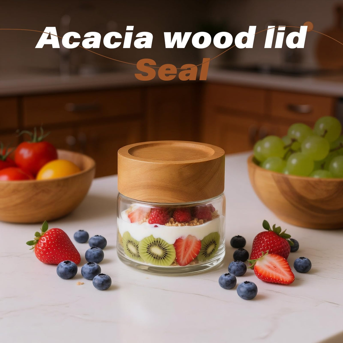 2 Pack 4 fl oz Leakproof Mason Jars with Acacia Wood Lids (6 Count)