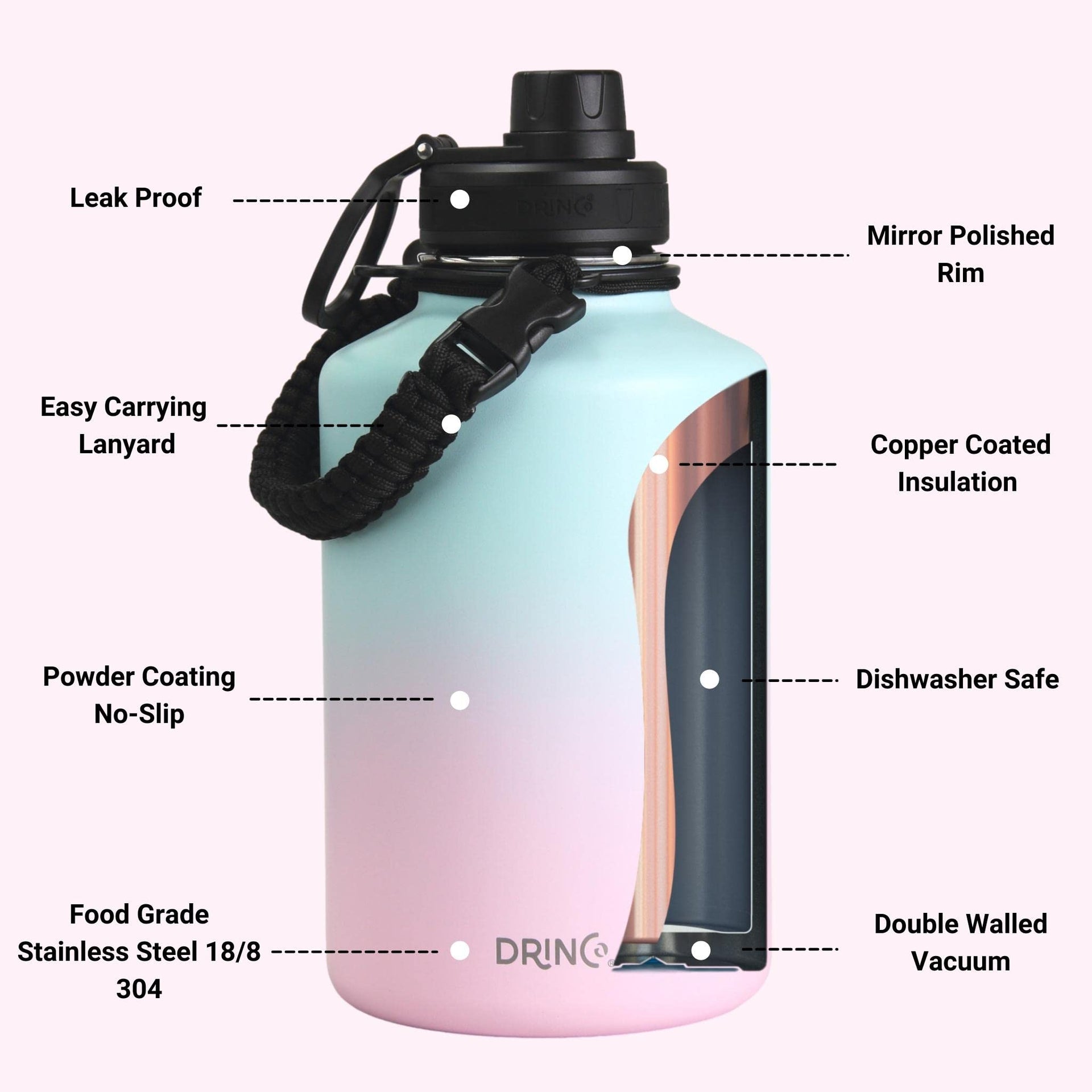 Stainless Steel Water Bottle Spout Lid Vacuum Insulated Double Wall Water Bottle Wide Mouth