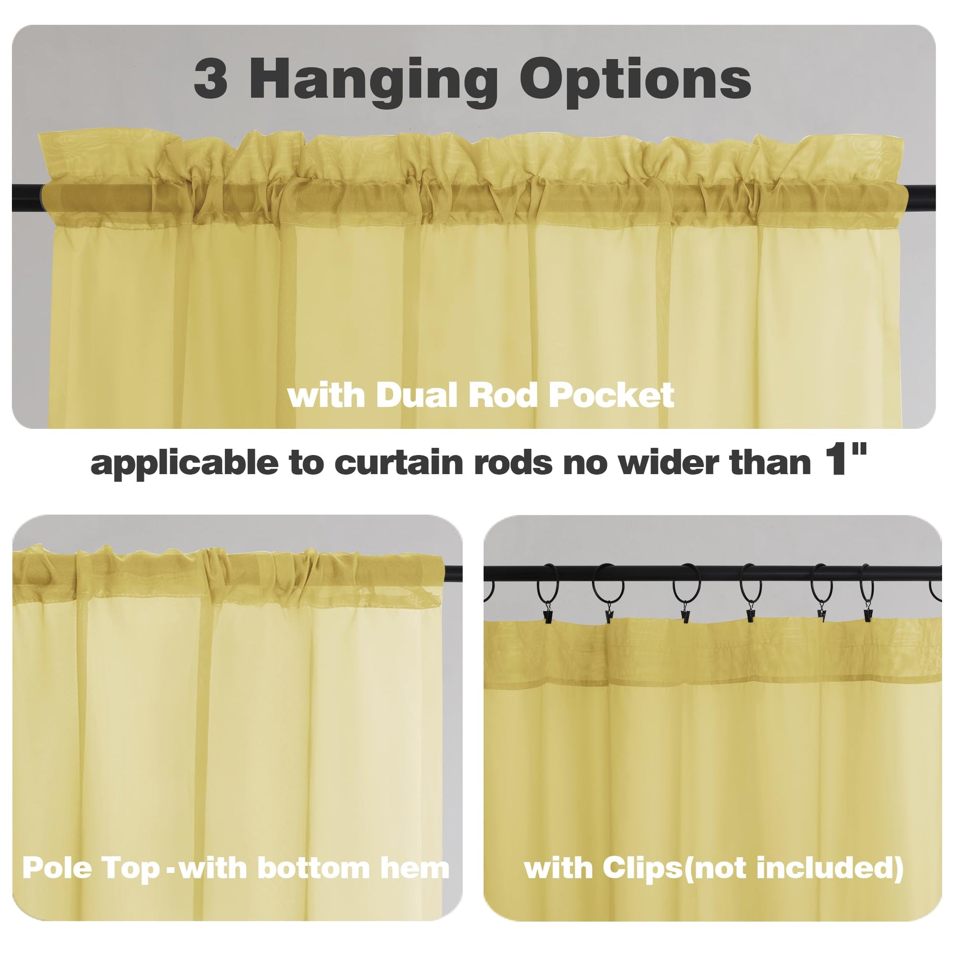 Mustard Yellow Sheer Valances for Windows (2 Count)