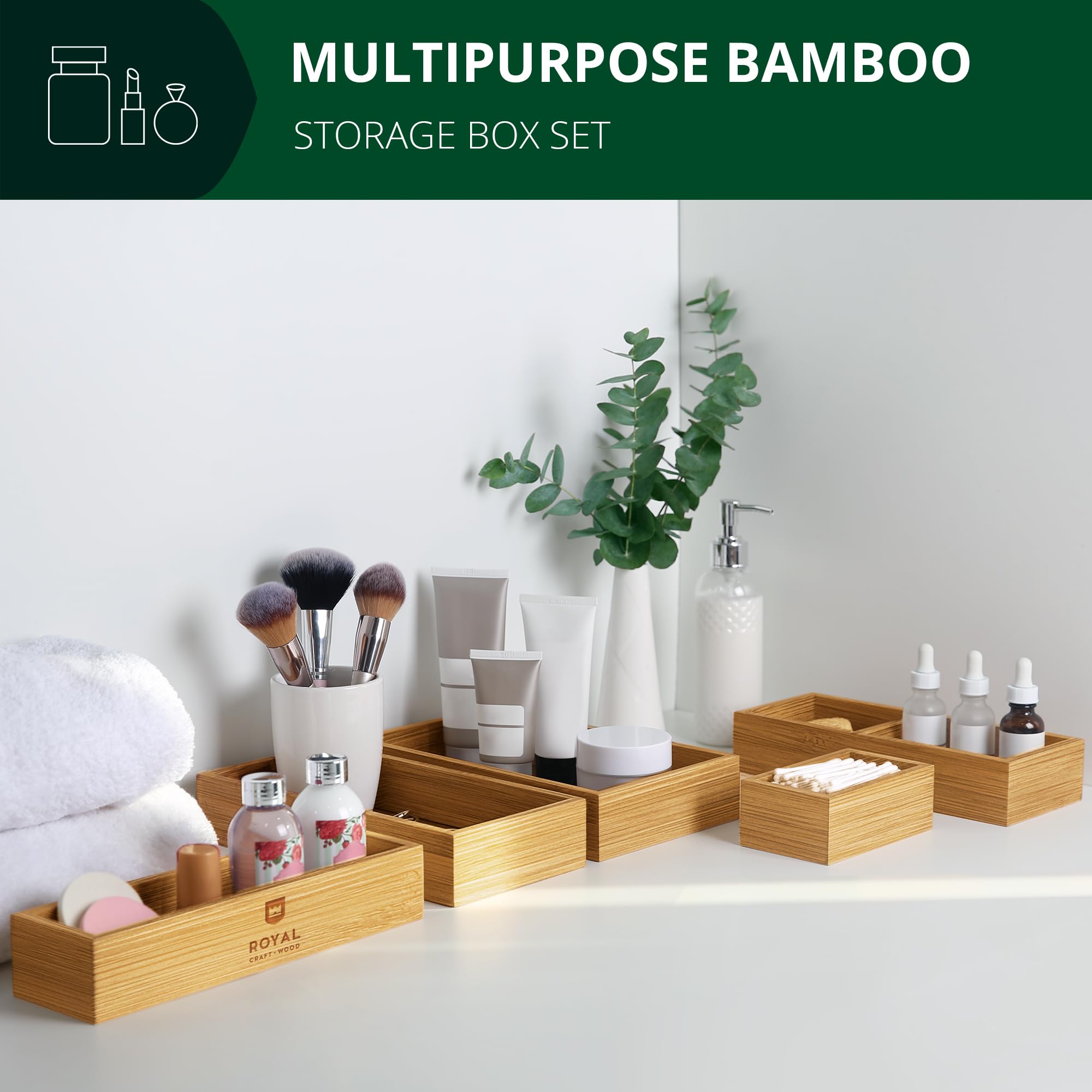 Premium Carbonized Bamboo Decorative Boxes (5 Count)