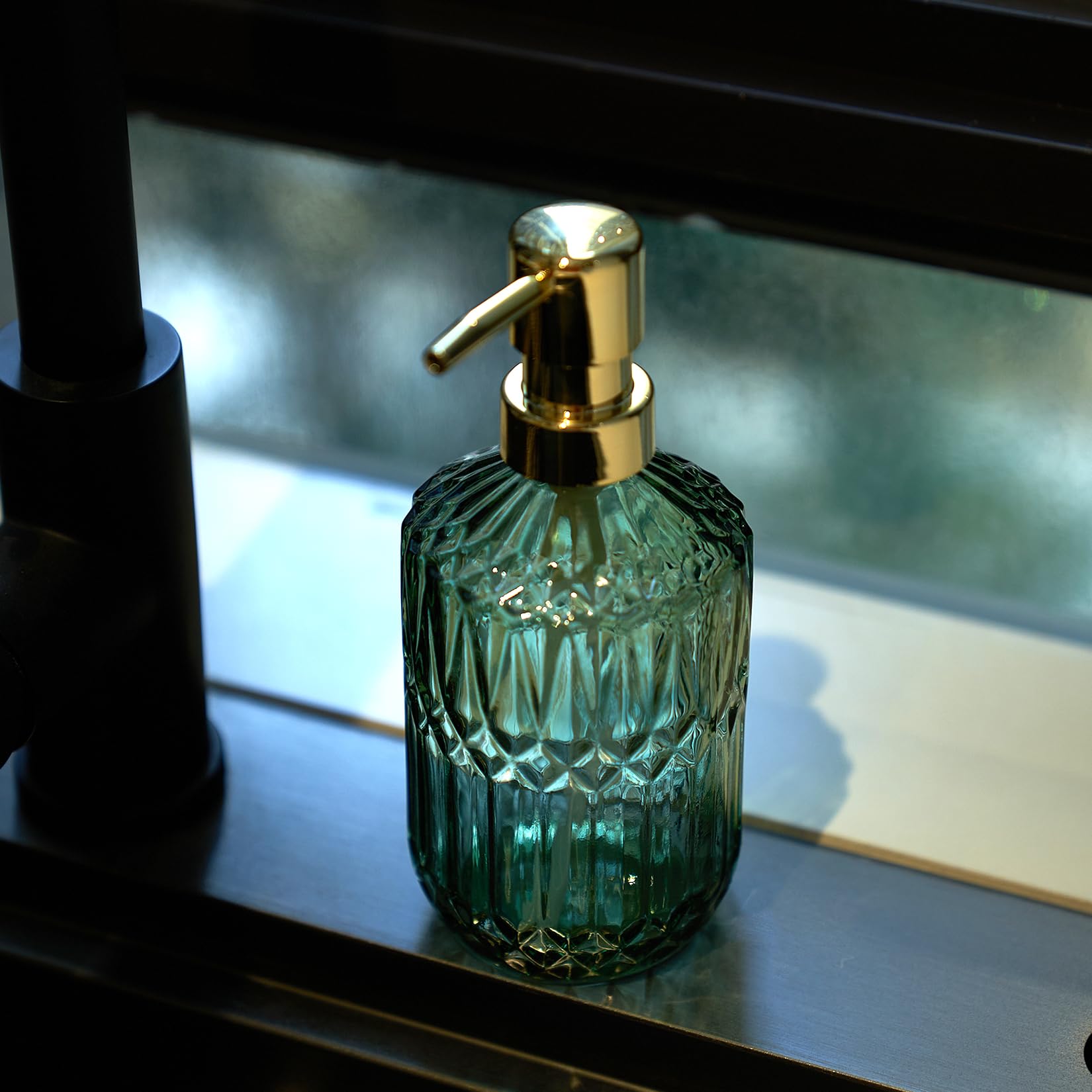 Glass Soap Dispenser Green Bottle Plastic Pump for Kitchen Hand Dish