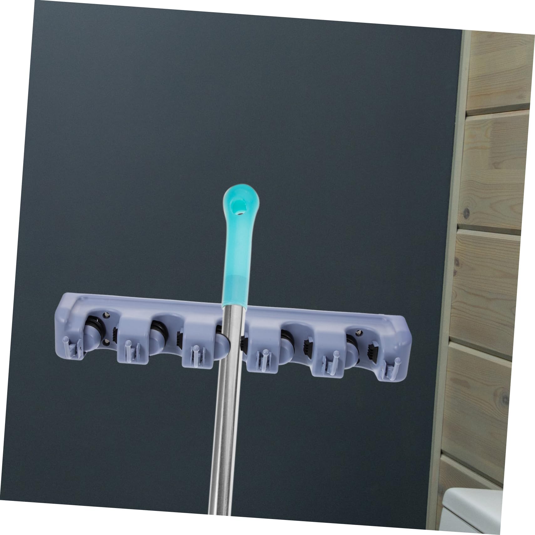 Multifunctional Wall Mounted Mop and Broom Rack Organizer with Positions and Hooks Easy Installation for Bathroom and Home Use Grey