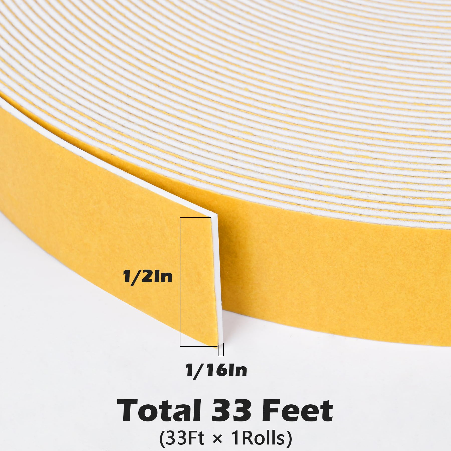 White Door Window Weather Stripping Self Adhesive Foam Tape High Density Foam Sealing Strip Window Insulation Weatherproof Gasket Tape for Doors and Windows (33 Foot)