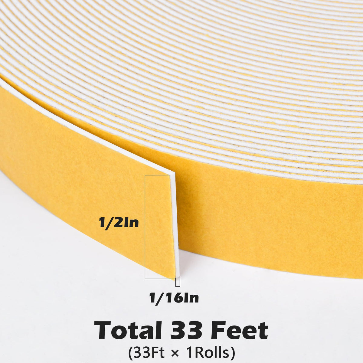 White Door Window Weather Stripping Self Adhesive Foam Tape High Density Foam Sealing Strip Window Insulation Weatherproof Gasket Tape for Doors and Windows (33 Foot)