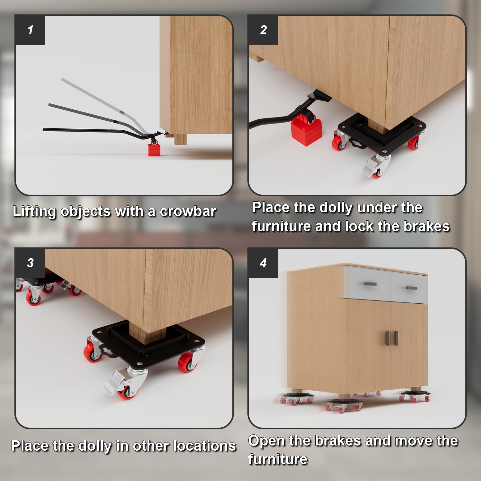 Furniture Dolly 5 Wheels Heavy Duty with Removable Side Guards