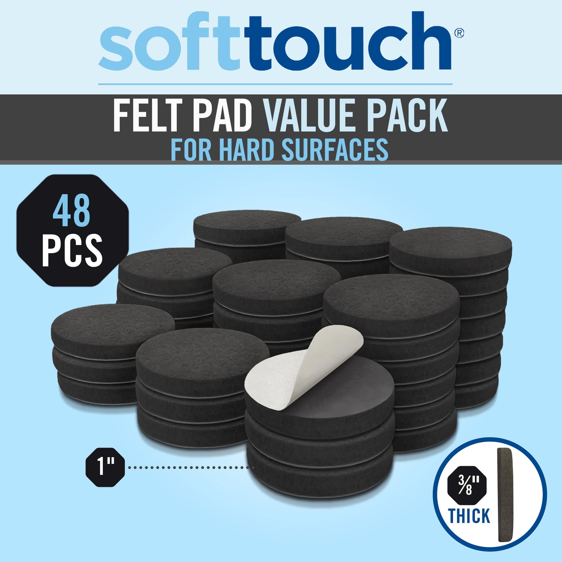 1" Round Reusable Felt Furniture Sliders for Hard Surfaces (48 Count)