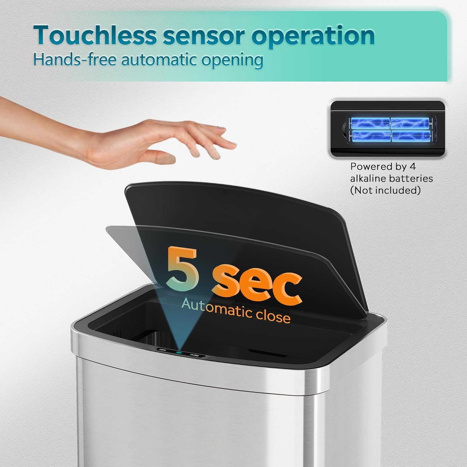 16 Gallon Touchless Motion Sensor Trash Can (60 Count)
