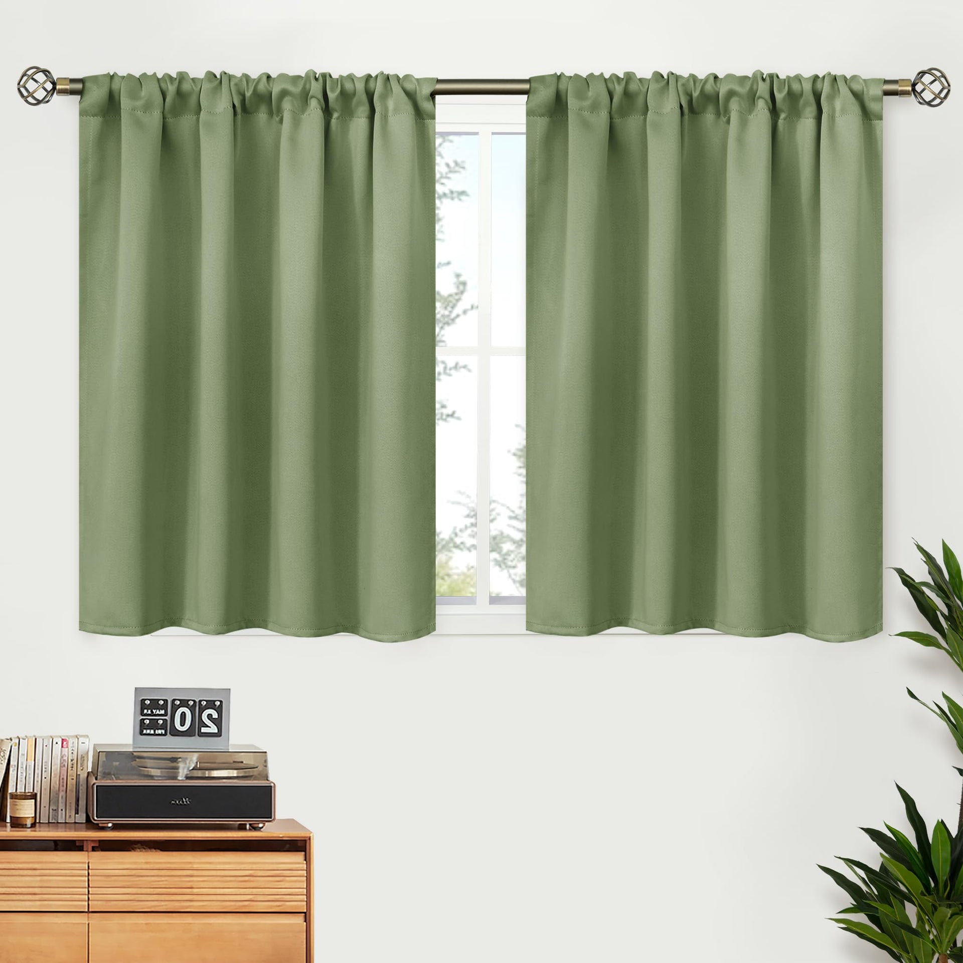 Olive Green Short Blackout Curtains 36 Inch Length (2 Count)