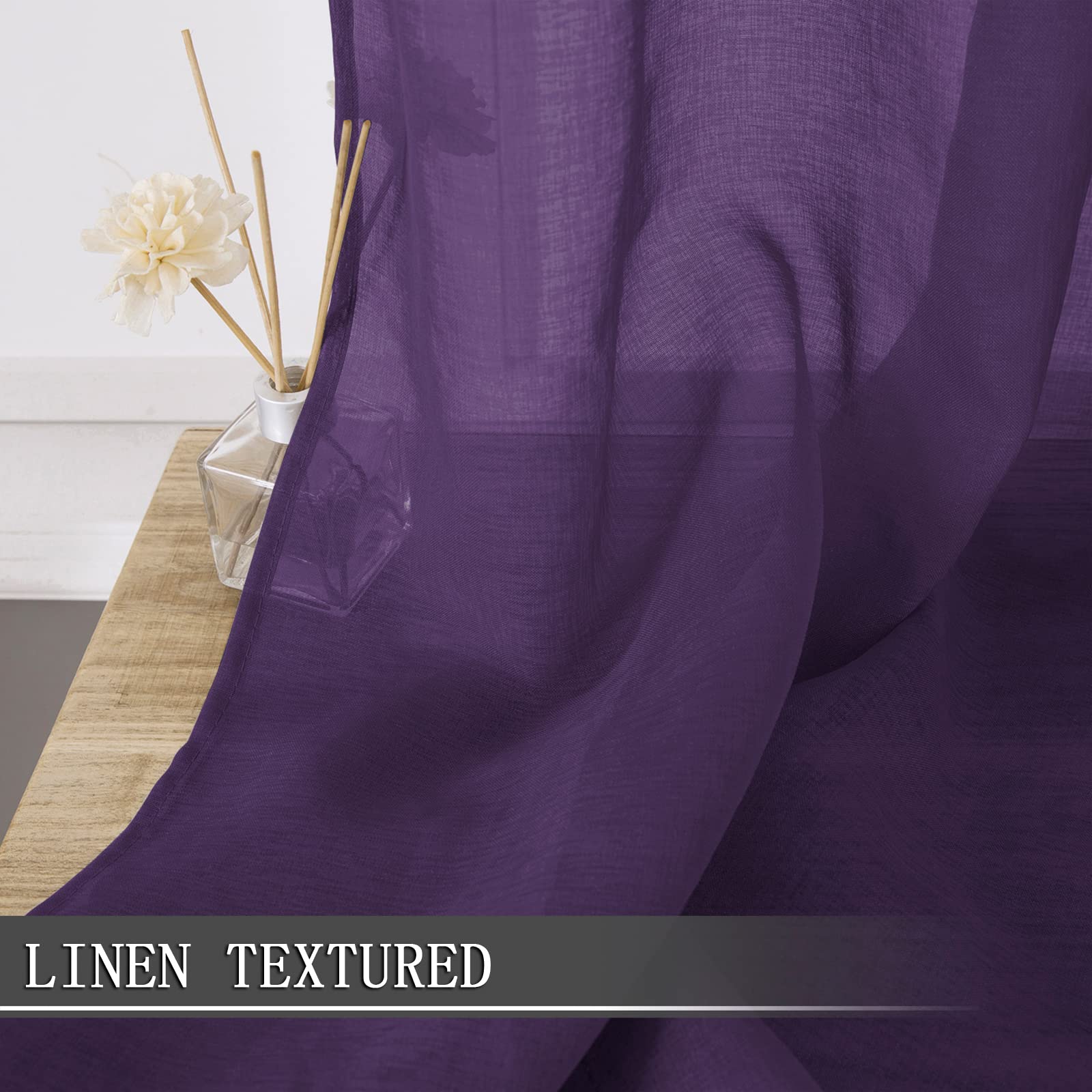 Short Sheer Curtains Living Room Linen Textured Curtain Sheers Light Filtering Voile Rod Pocket Curtains for Bedroom (2 Count)