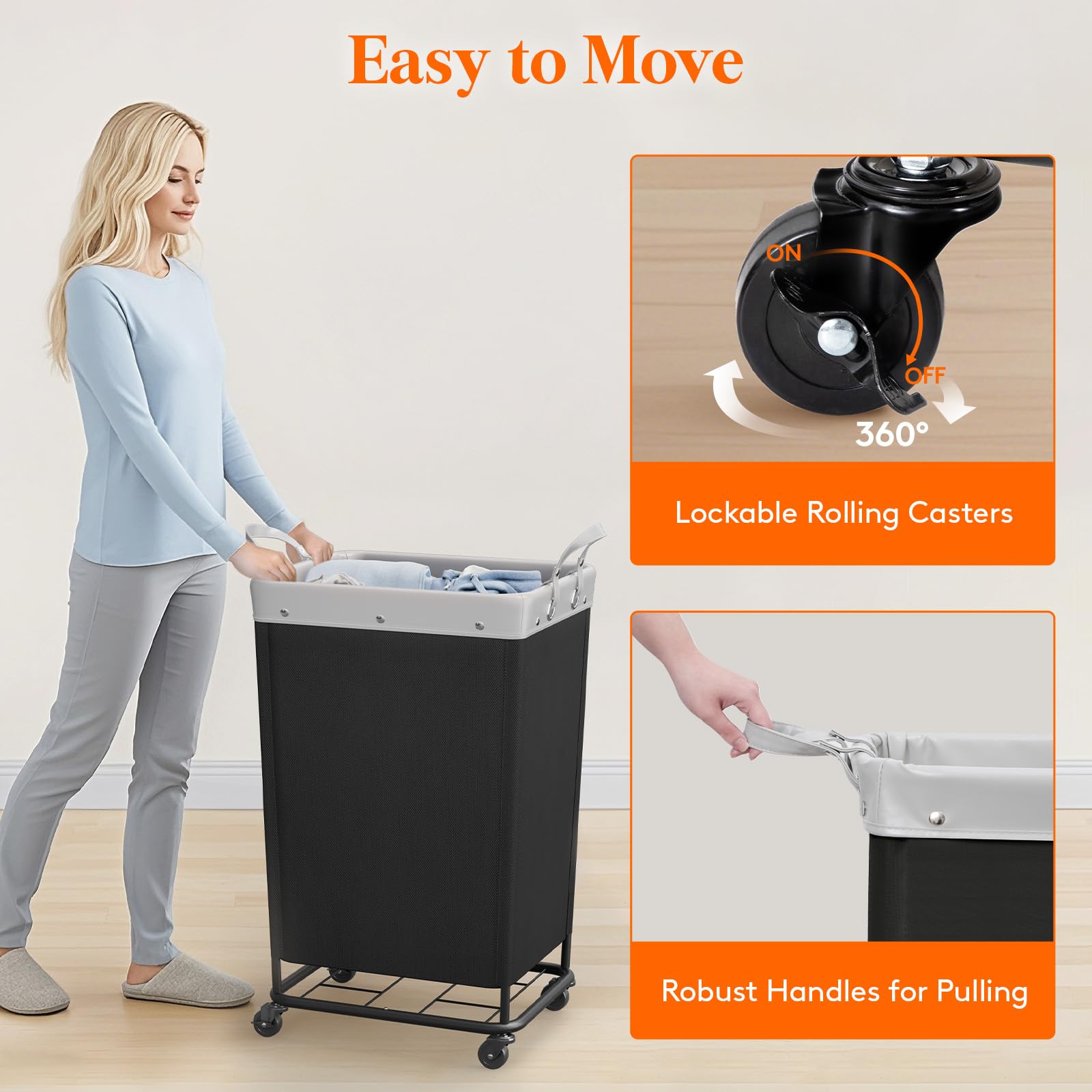 165L Heavy Duty Laundry Basket with Wheels and Handles