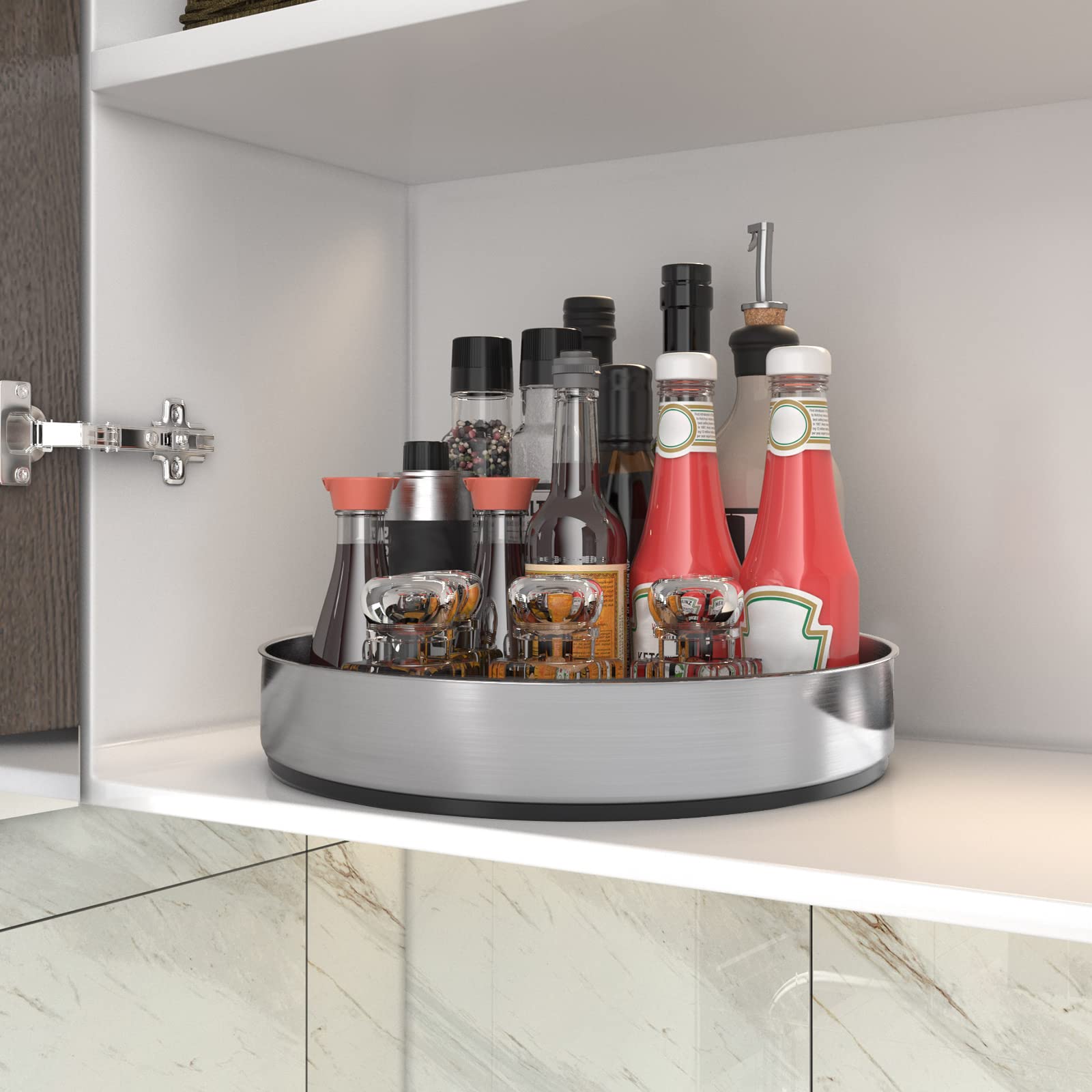 Pantry Cabinet Lazy Susan Stainless Steel Black Spice Rack Turntable