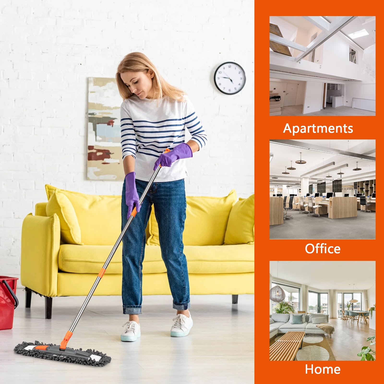 Dust Mop for Floor Cleaning with 3 Washable Pads and 55” Long Stainless Steel Handle - ModHome Supplies