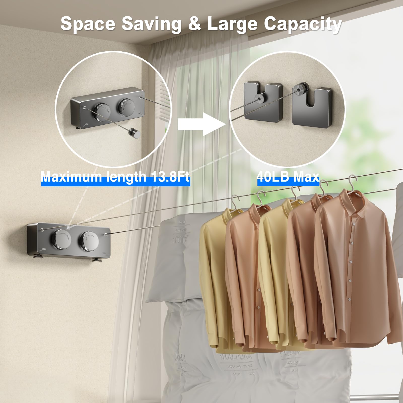 Retractable Twin Clothesline Indoor (27.6 Foot)