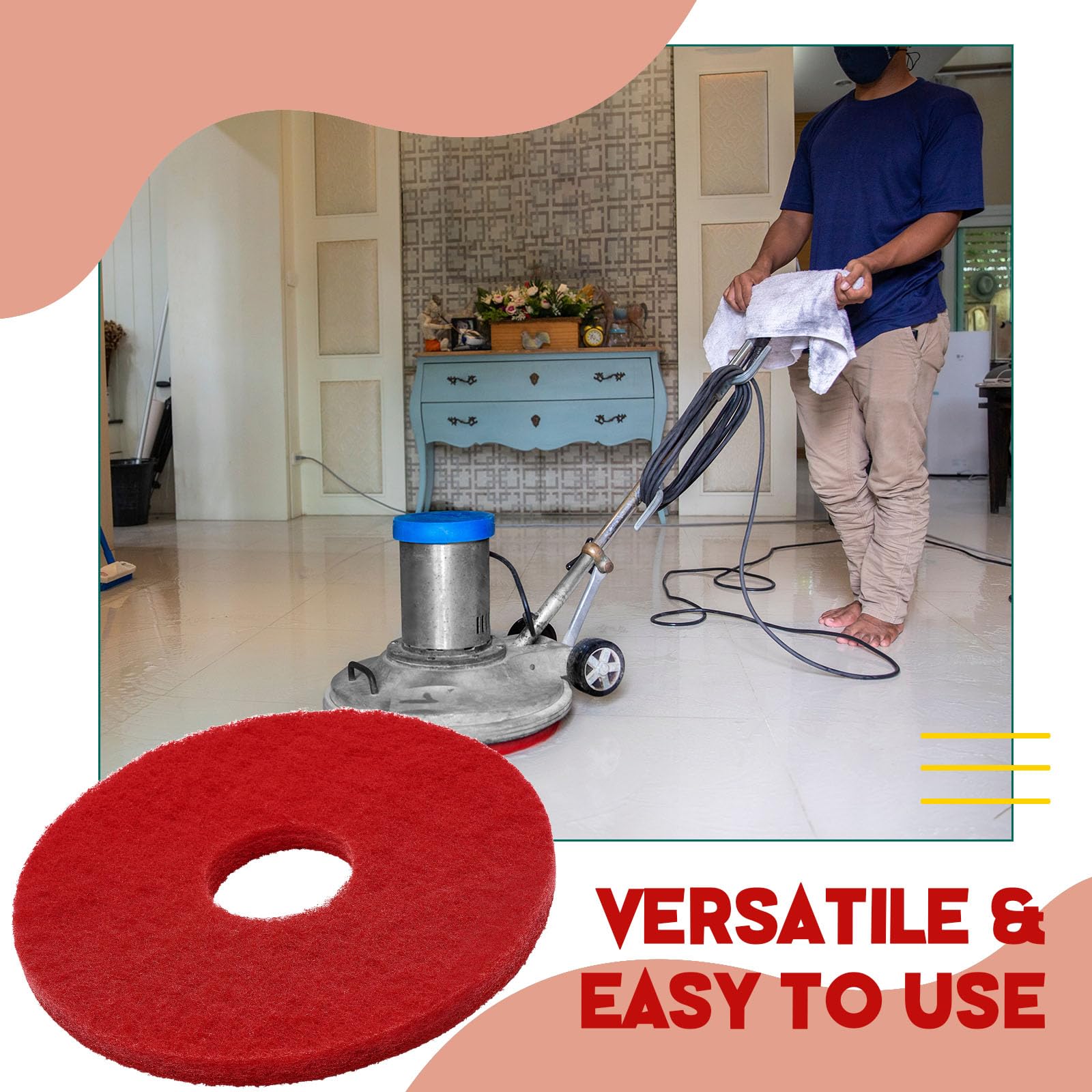 2 Pcs 12" Red Scrubbing Pads Commercial Cleaning Orbiter Pads (2 Count)