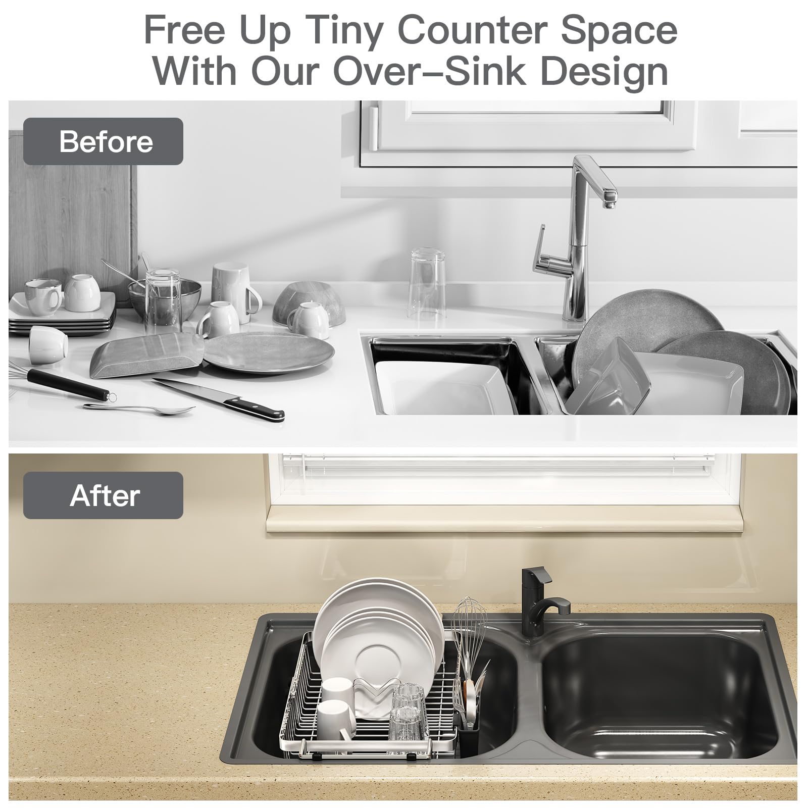 Dish Drying Rack Over The Sink with Utensil Holder