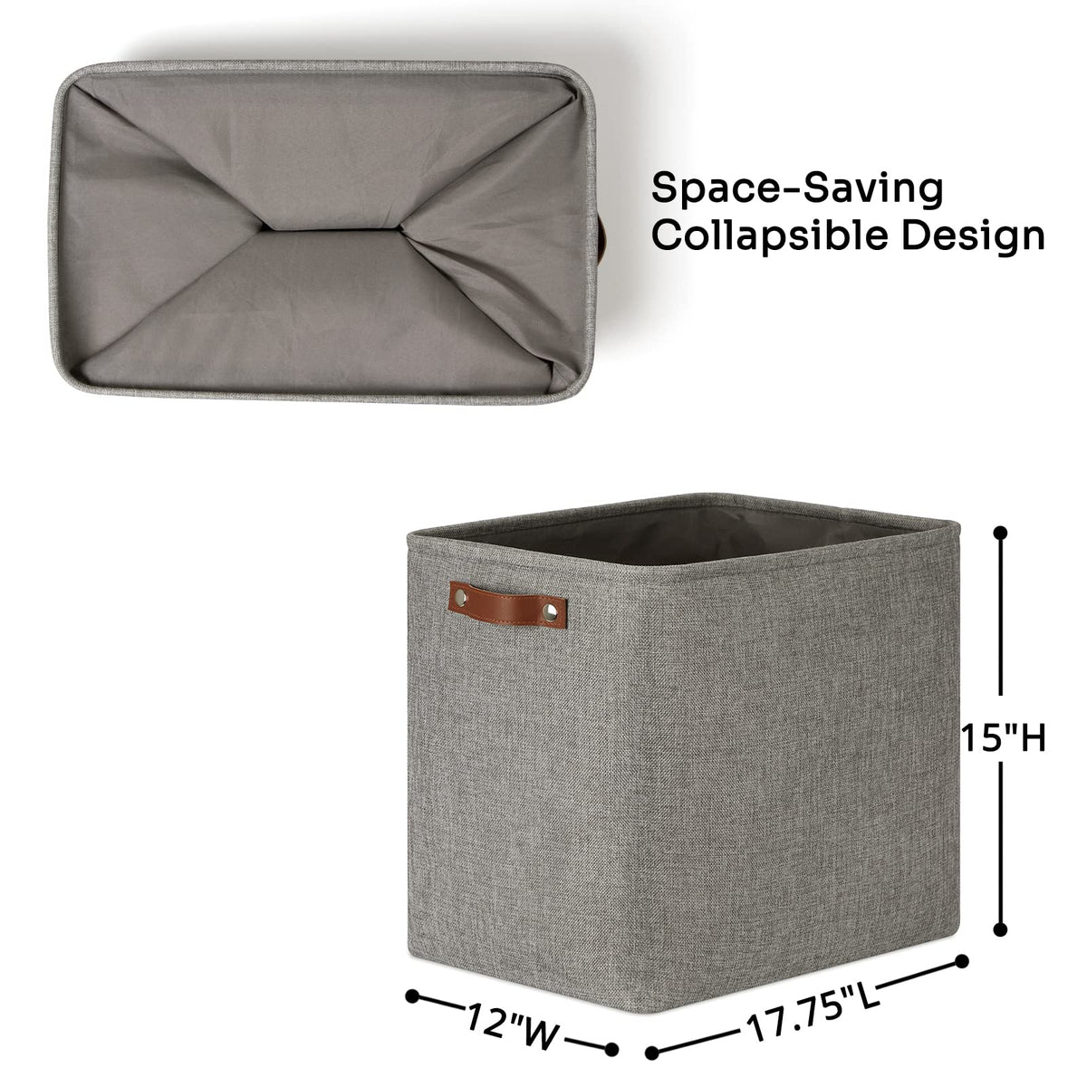 Grey Storage Baskets 2 Pack Extra Large Fabric Shelf Baskets for Organizing