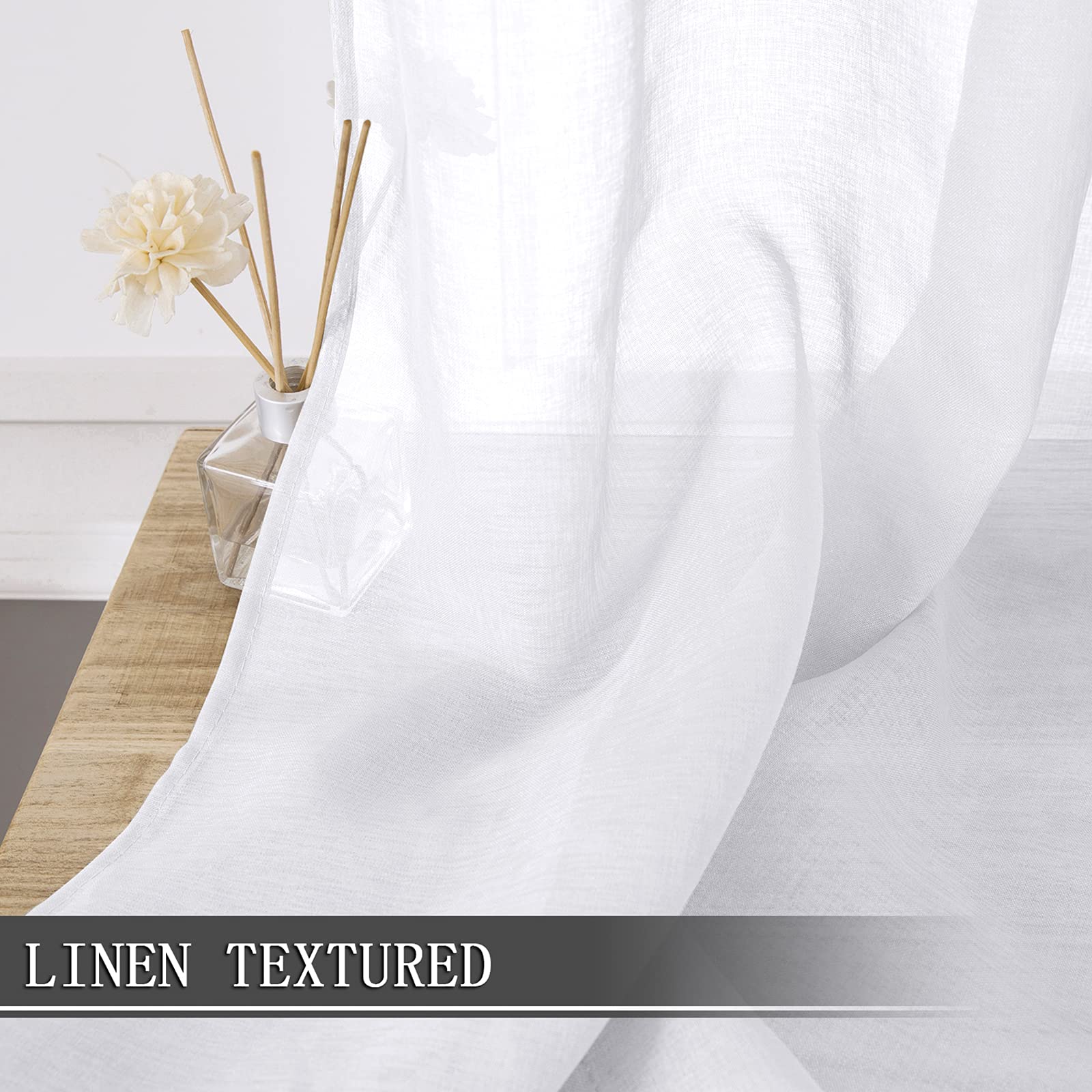 Short Sheer Curtains Linen Textured Bedroom Curtain Sheers Light Filtering Rod Pocket Voile Curtains for Living Room