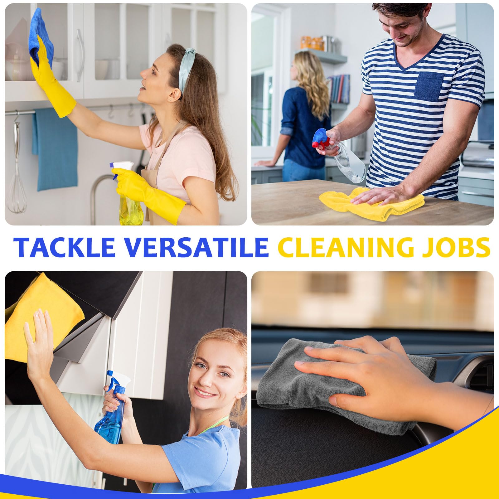 Microfiber Cleaning Cloths for Cars 16 x 16 Inch Ultra Absorbent Car Towels Drying Reusable Cleaning Supplies House Kitchen Window Microfiber Towel (60 Count)