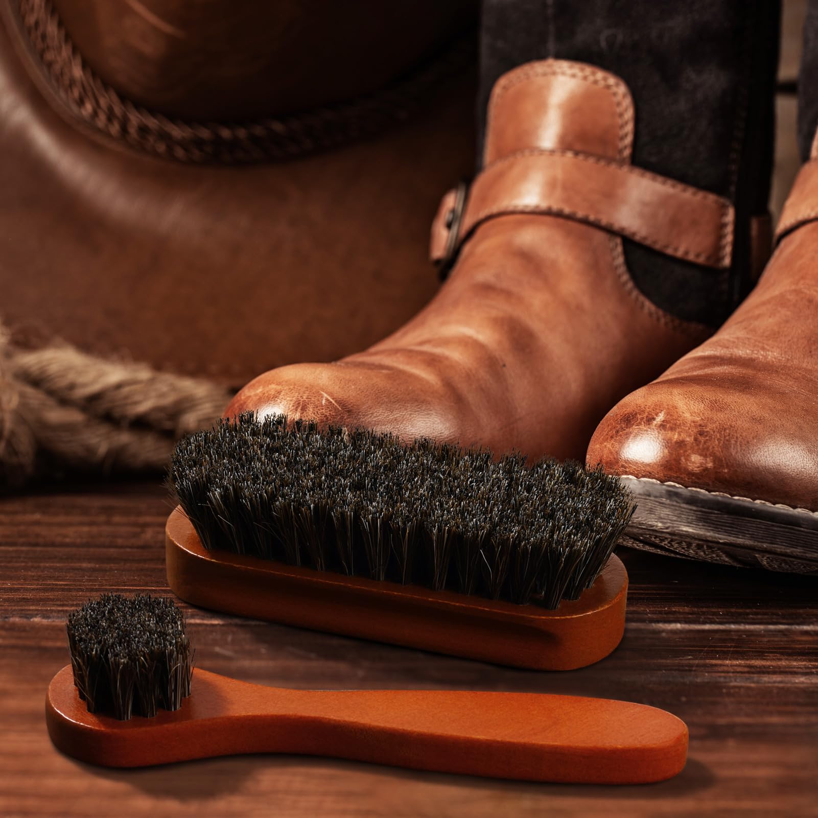 2 Pcs Horsehair Shine Shoes Brush Kit Polish Dauber Applicators Cleaning Leather Shoes Boots Care Brushes Suede Cleaner Brush (2 Count)
