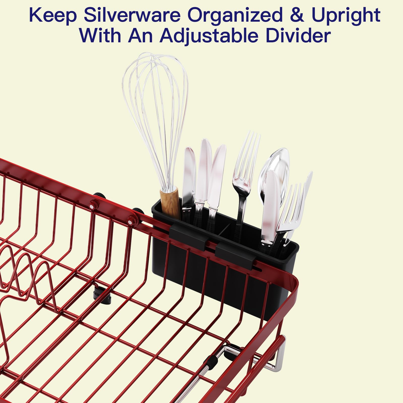 Red Dish Drying Rack Over The Sink with Utensil Holder
