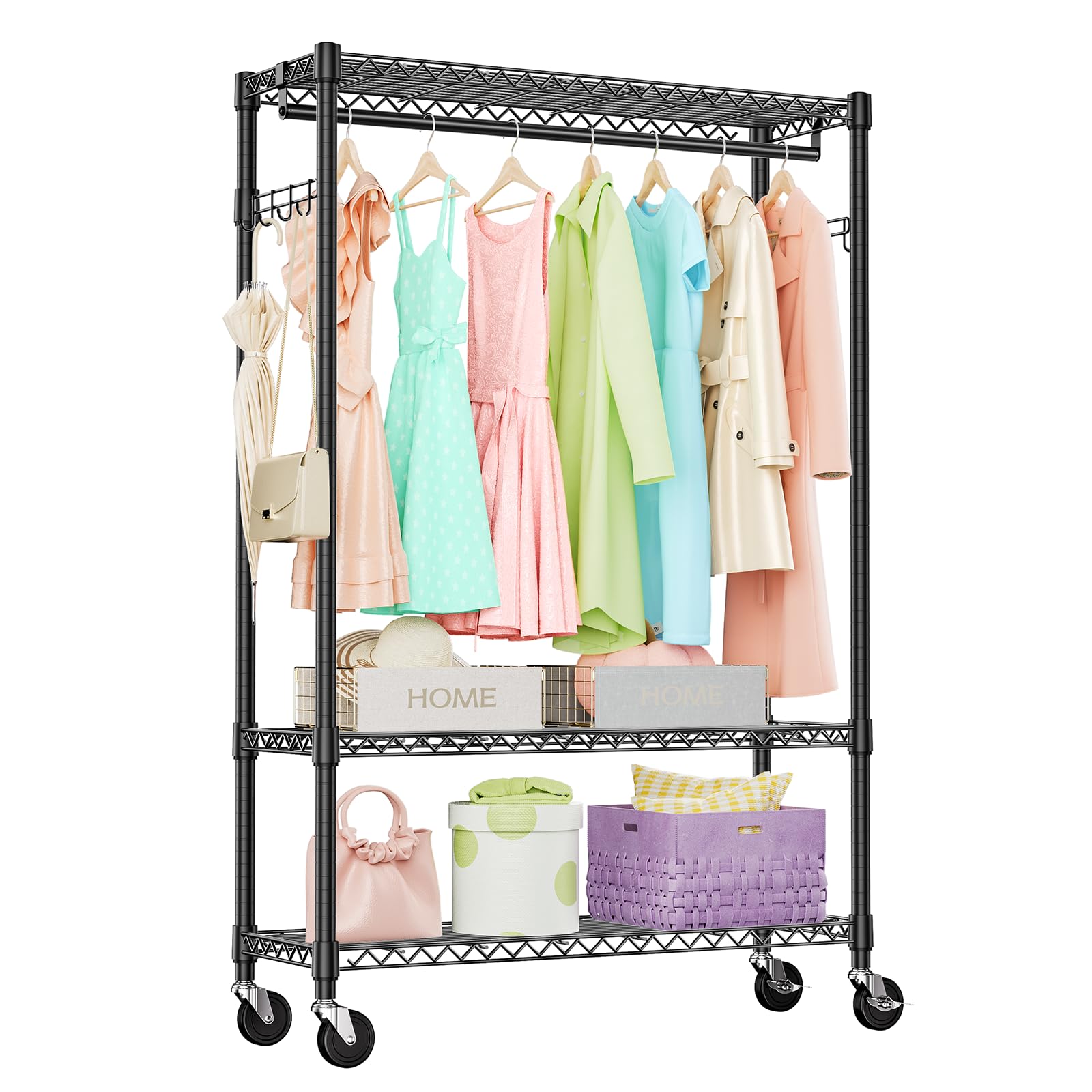 Heavy Duty Rolling Garment Rack Wire Clothes Rack for Hanging Clothes