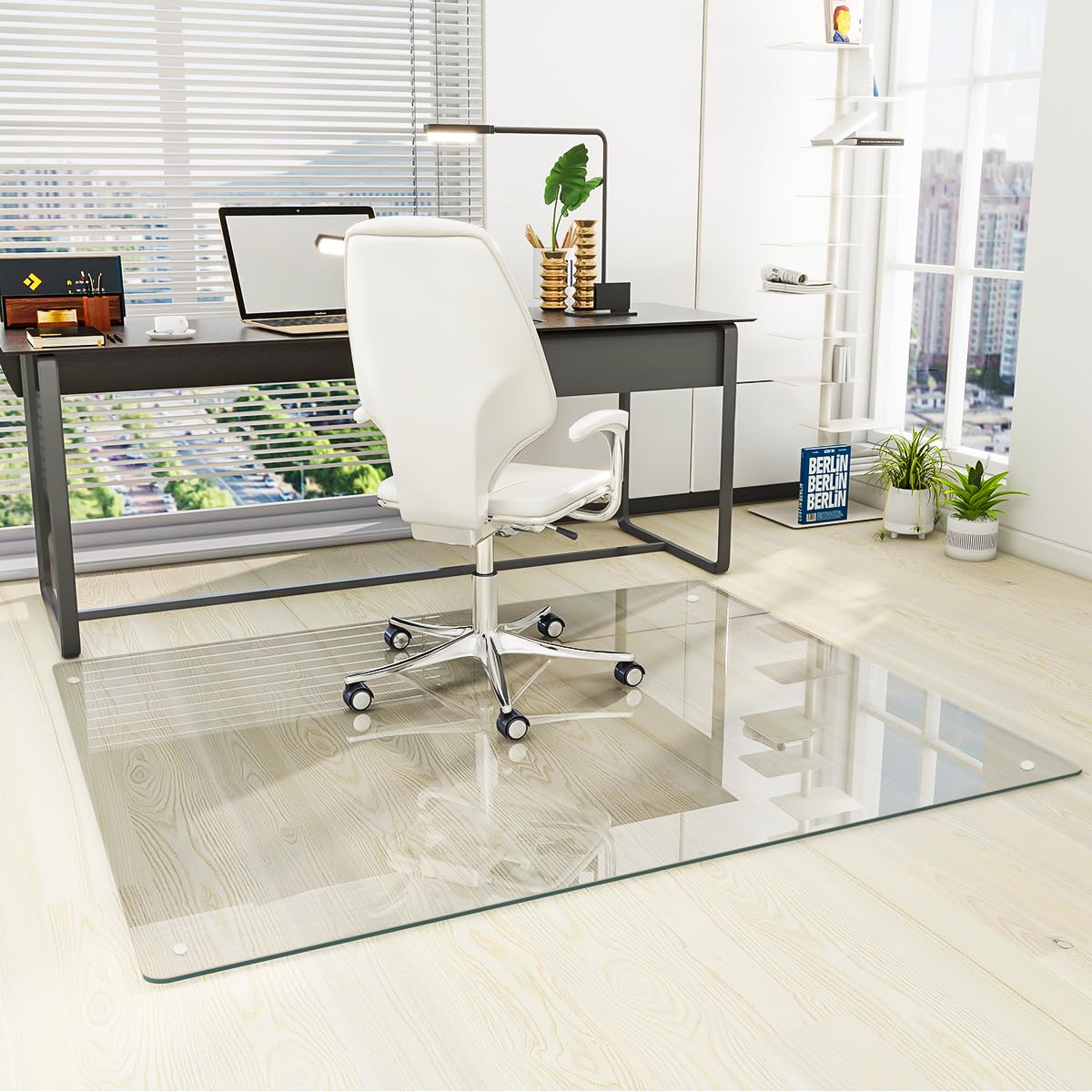 Tempered Glass] 46" x 55" Glass Office Chair Mat for Carpet