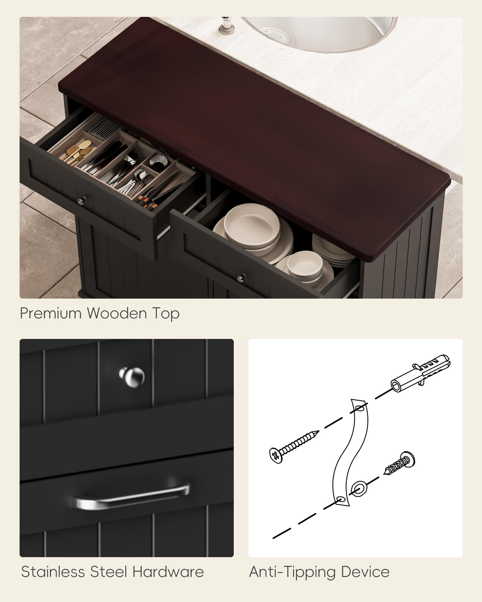 2 x 10 Gallon Tilt Out Trash Cabinet with 2 Big Storage Drawer