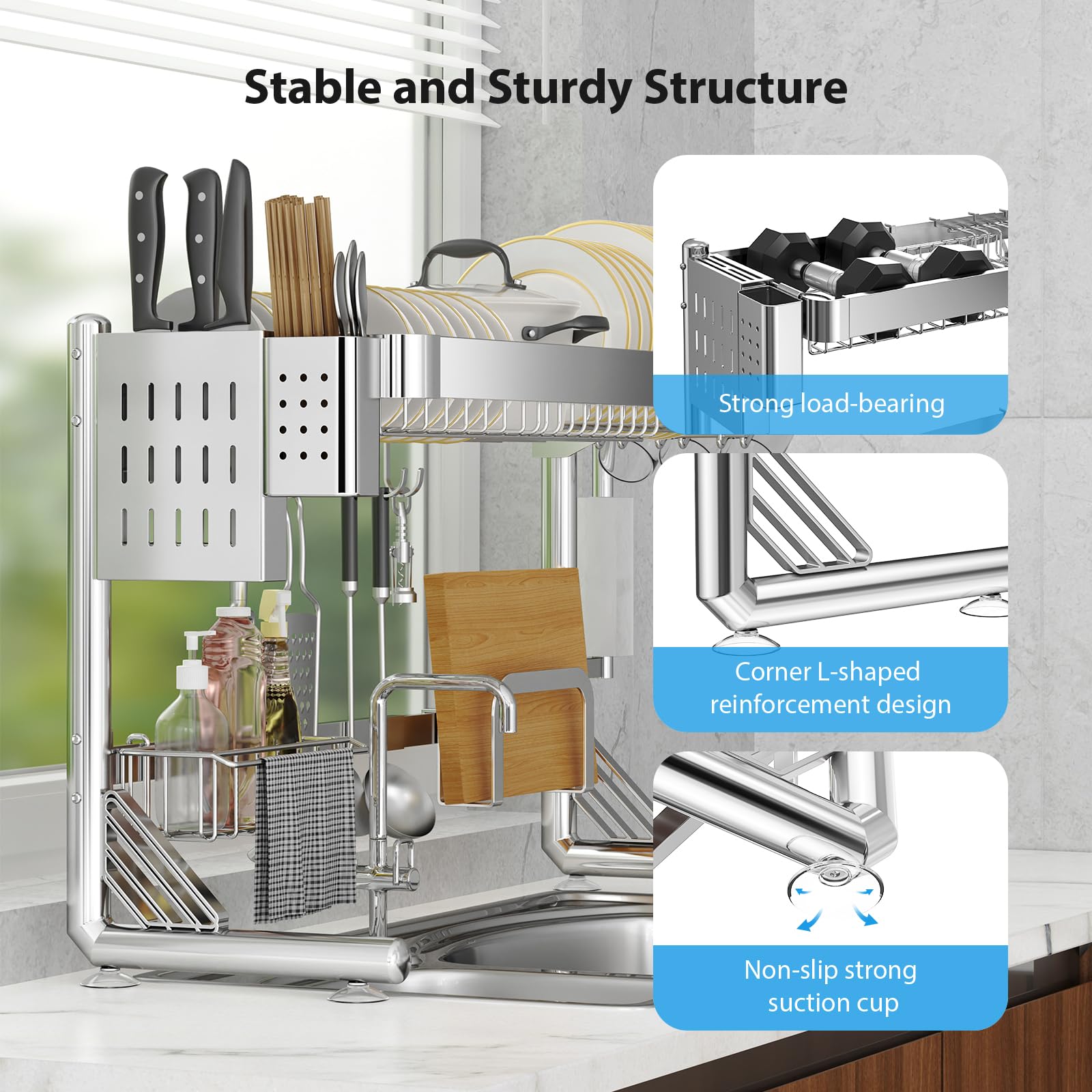 Over The Sink Dish Drainer Drying Rack 2 Tier Adjustable Width