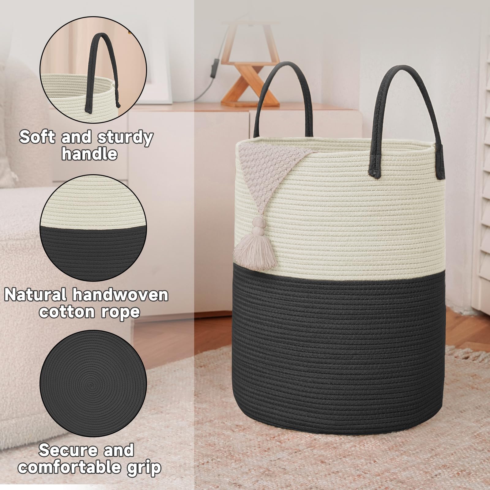 100L Cotton Rope Laundry Basket Hamper