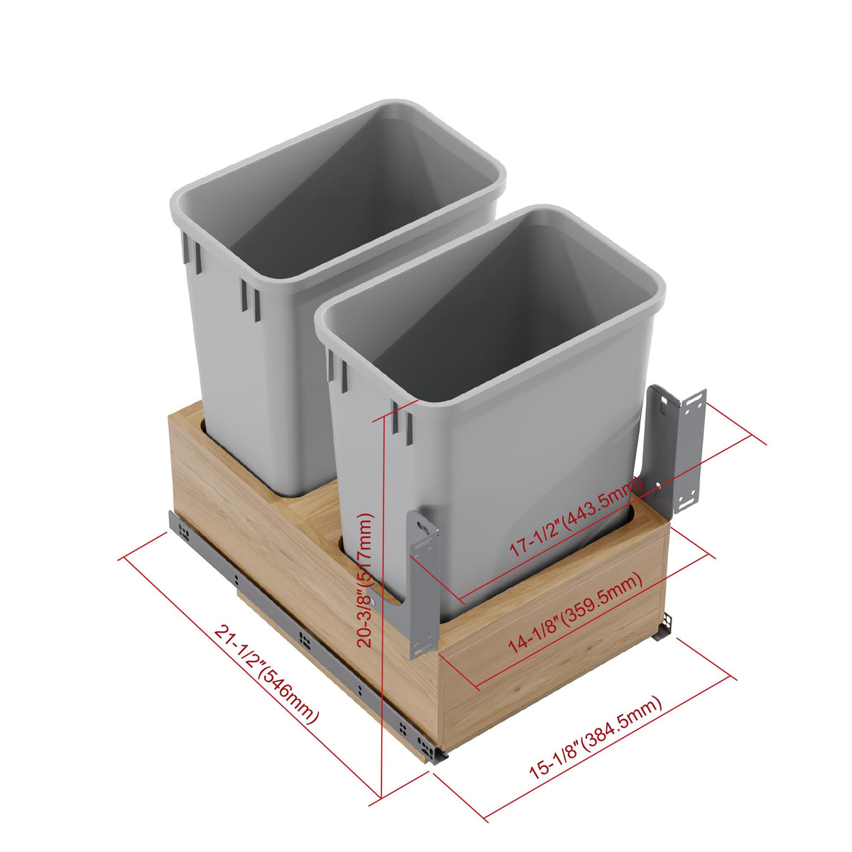 Dowell B18 B21 Wood Base Wastebasket Pullout with Two 35Qt Plastic Bins