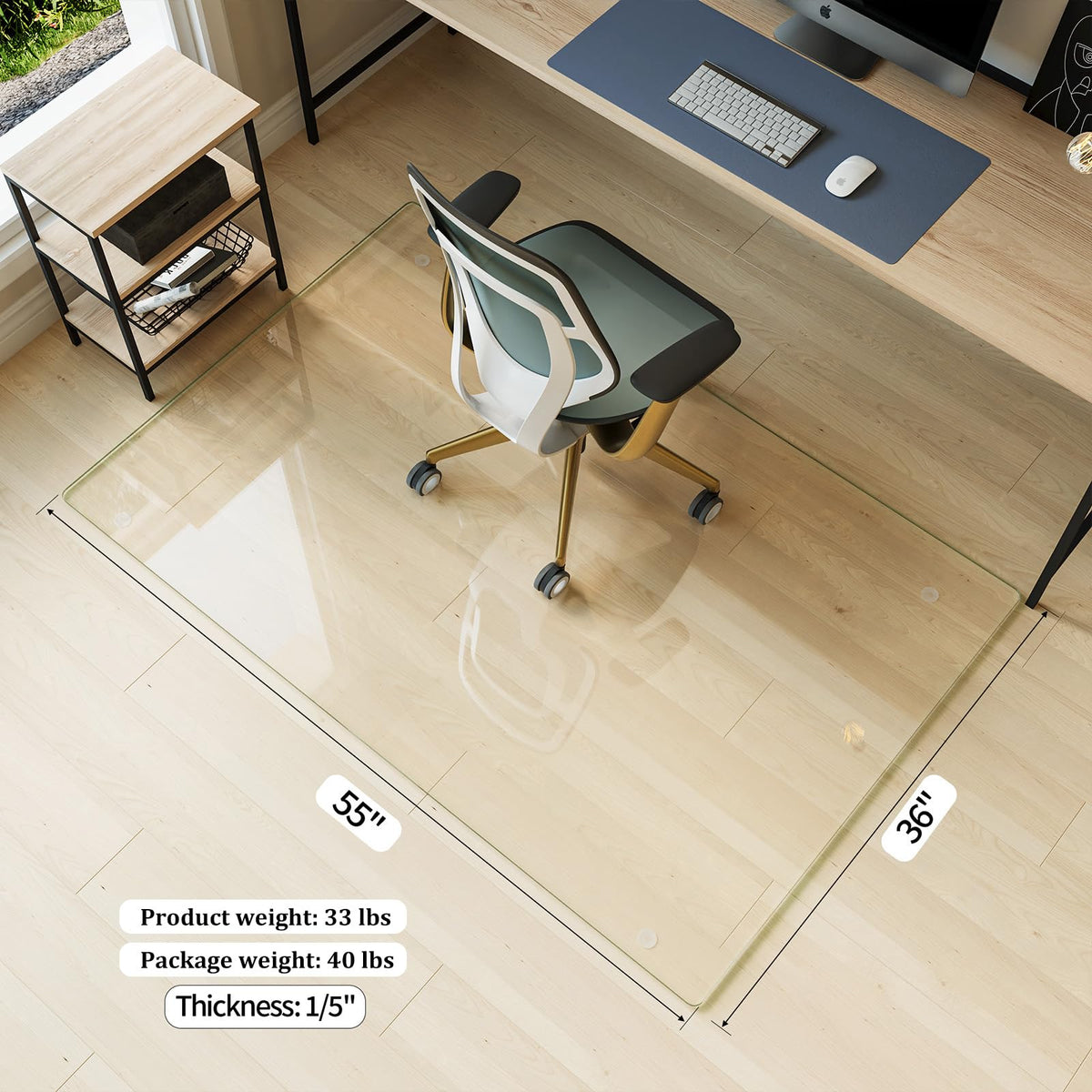 36" x 55" Office Chair Mat for Hardwood Floors & Carpets