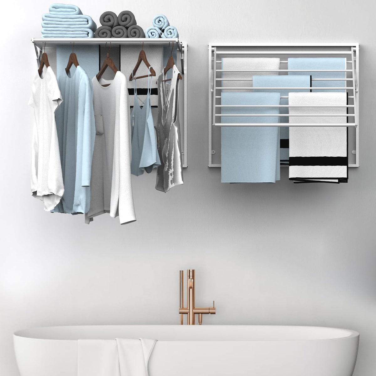 2 Pcs Wall Mount Clothes Drying Rack 26 X 31.5 Laundry Room Organizer Laundry Drying Rack Foldable Stainless Steel Drying Rack Clothing Space Saver Laundry Rack for Hanging Clothes Sock Towel (2 Count)