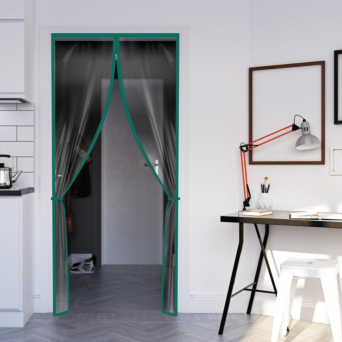 Zipper 48 x 87 Inch Dust Barrier Kit Green Edged Temporary Construction Door Barrier 4 x 7.25 ft Reusable Plastic Curtain Cover Containment Doorway Wall Screen Sheeting for Bathroom Hallway