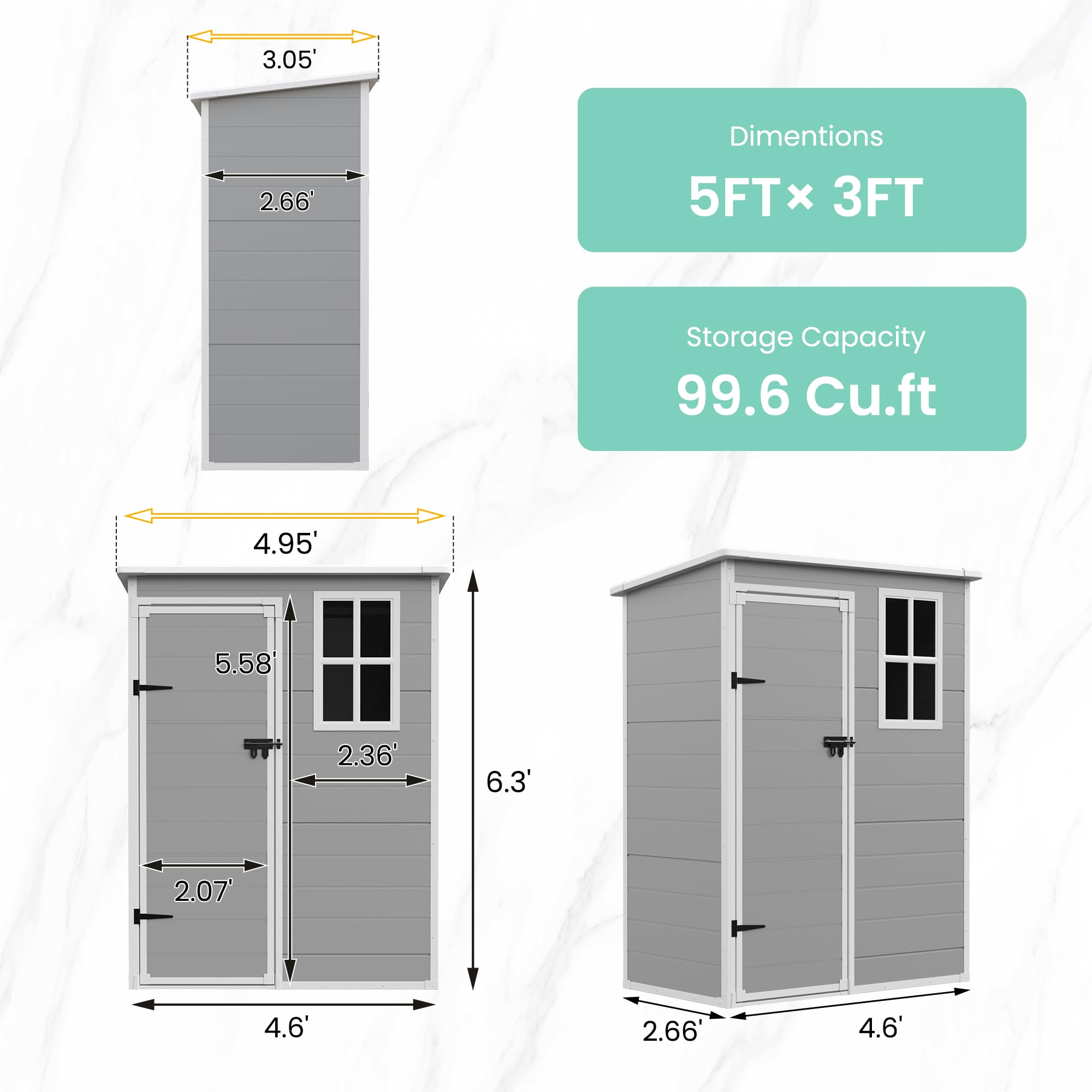 Outdoor Storage Shed 5x3 FT (2.0106 Ounce)