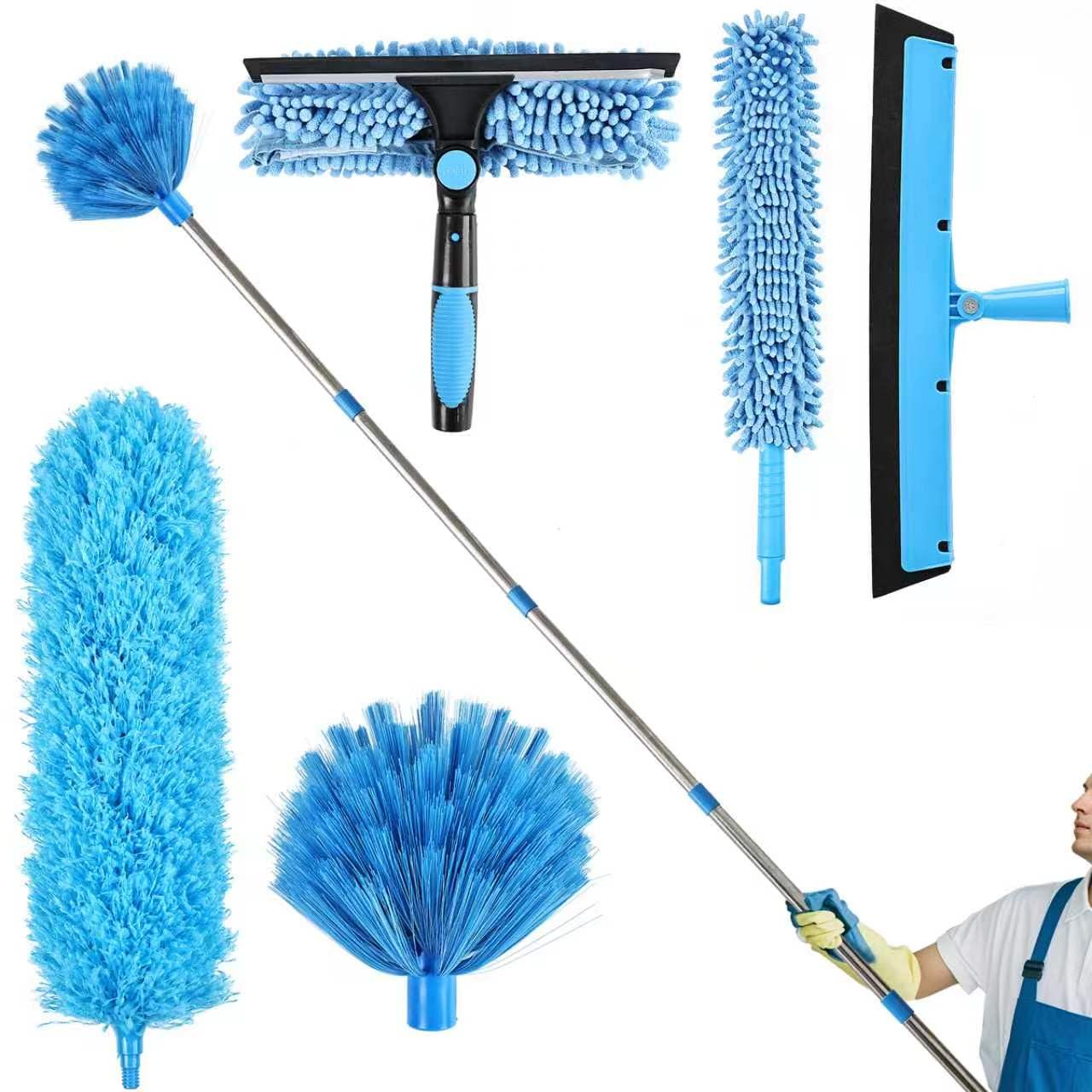 High Reach Duster Kit with14 ft Extension Pole High Ceiling Dusting and Window Cleaning Kit with Spliceable Pole