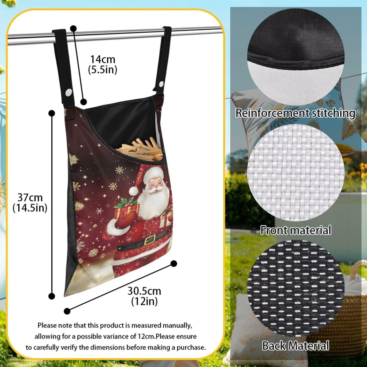 Christmas Santa Claus 2025 Waterproof Clothespin Pouch