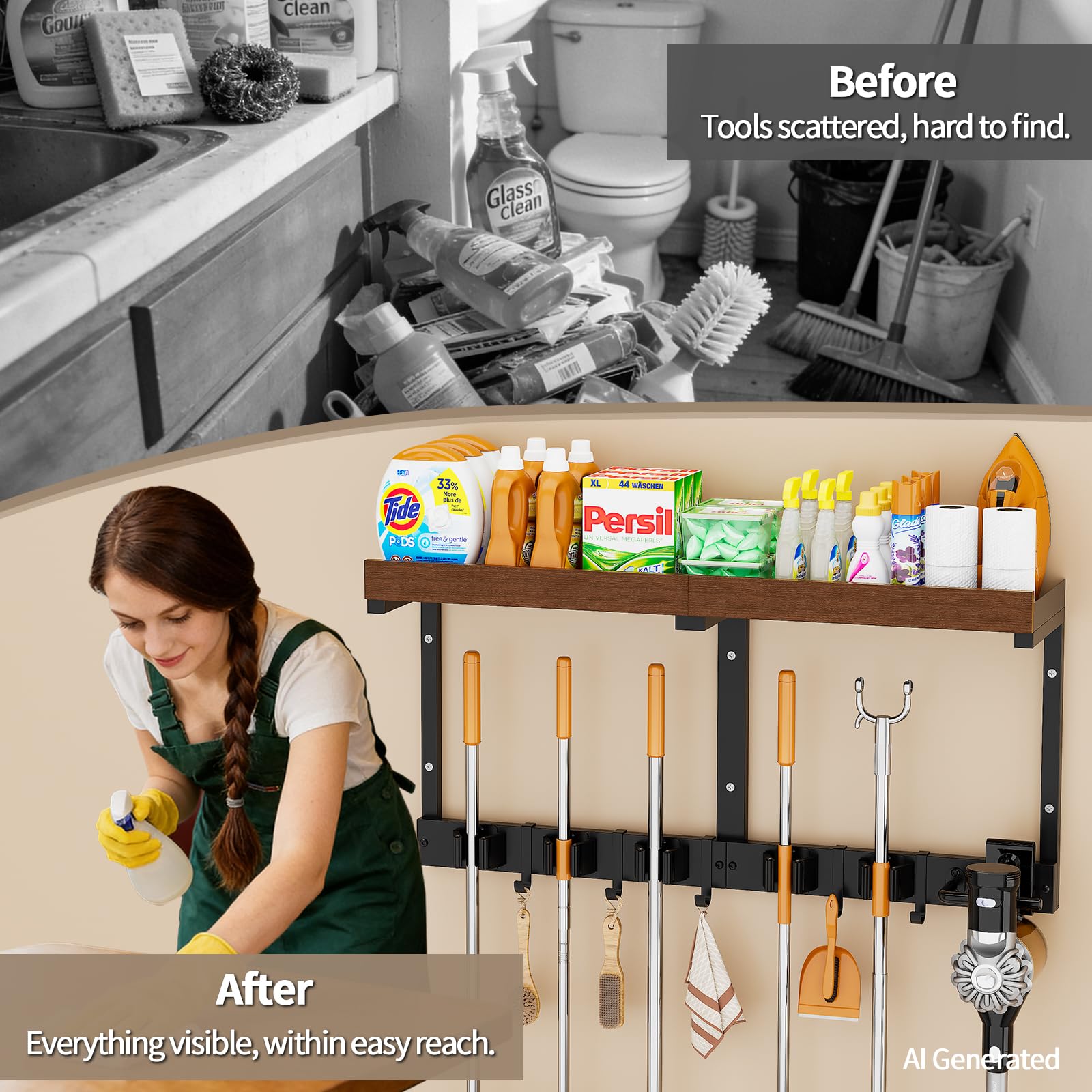 Broom and Mop Organizer Wall Hanging